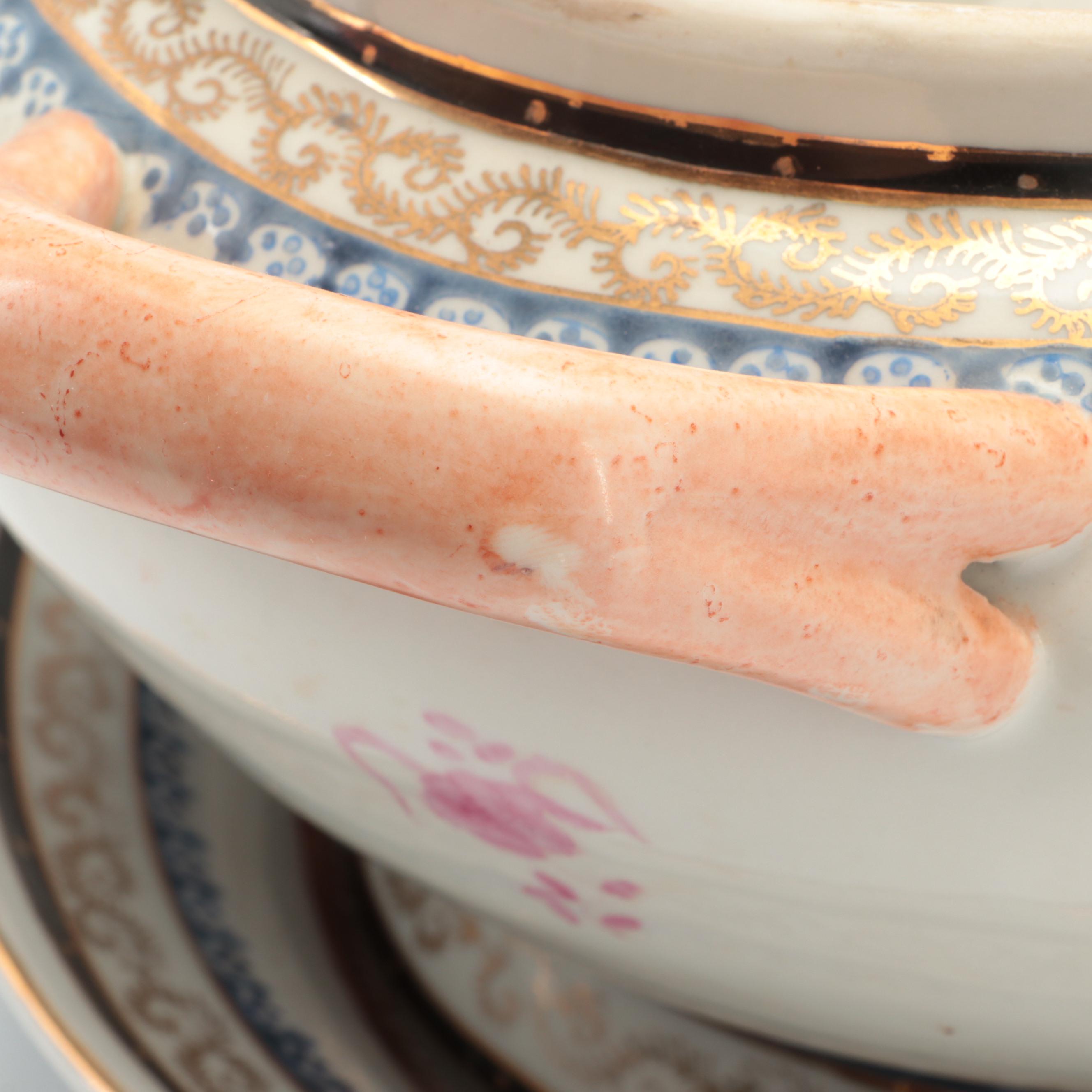 Chinese Export Style Porcelain Decorative Armorial Tureen and Underplate