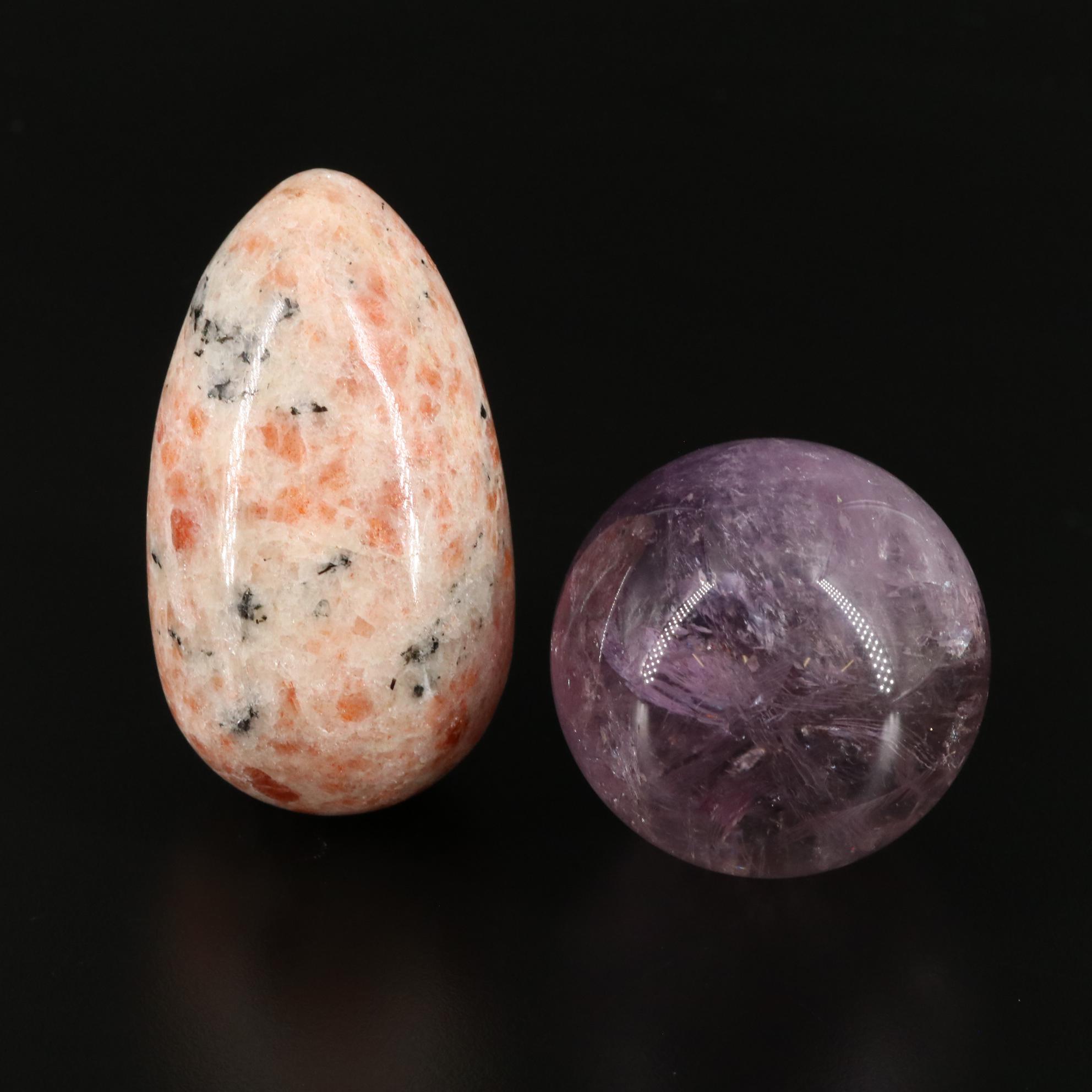 Sunstone with Black Tourmaline and Amethyst Orb Stones