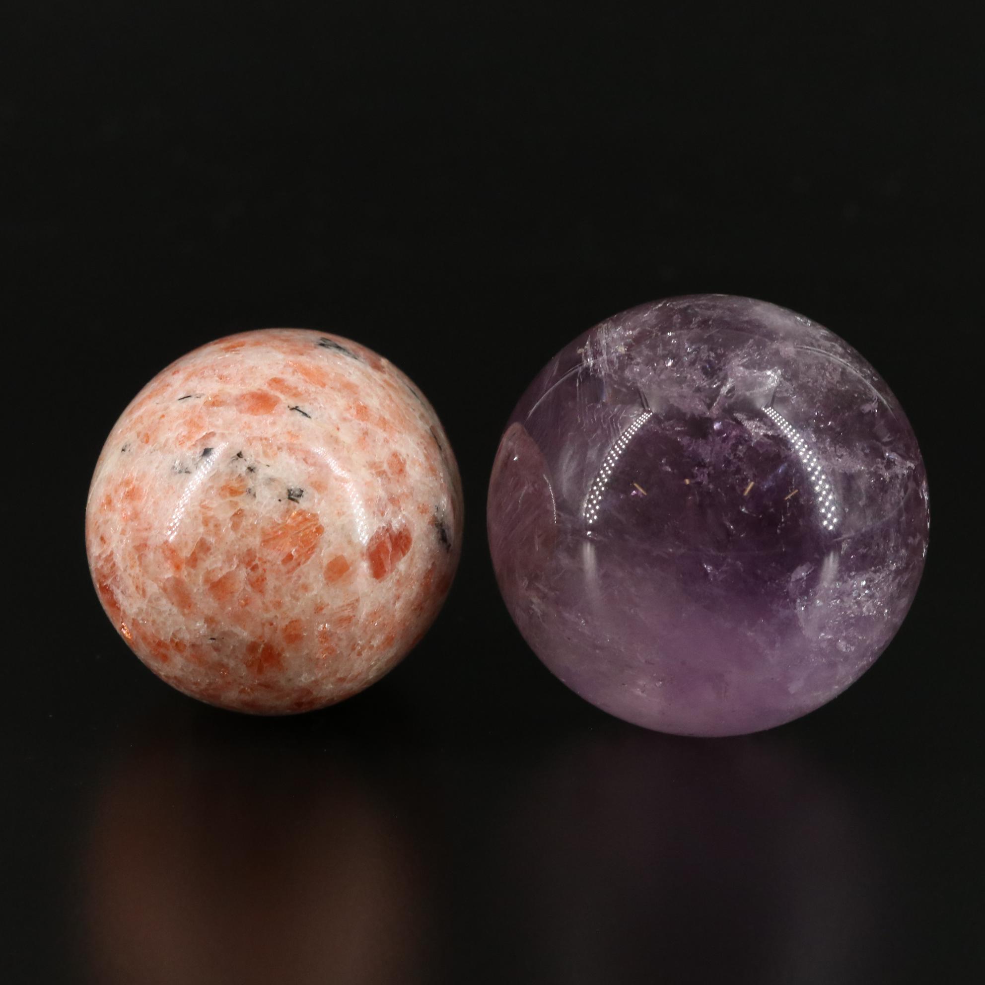 Sunstone with Black Tourmaline and Amethyst Orb Stones