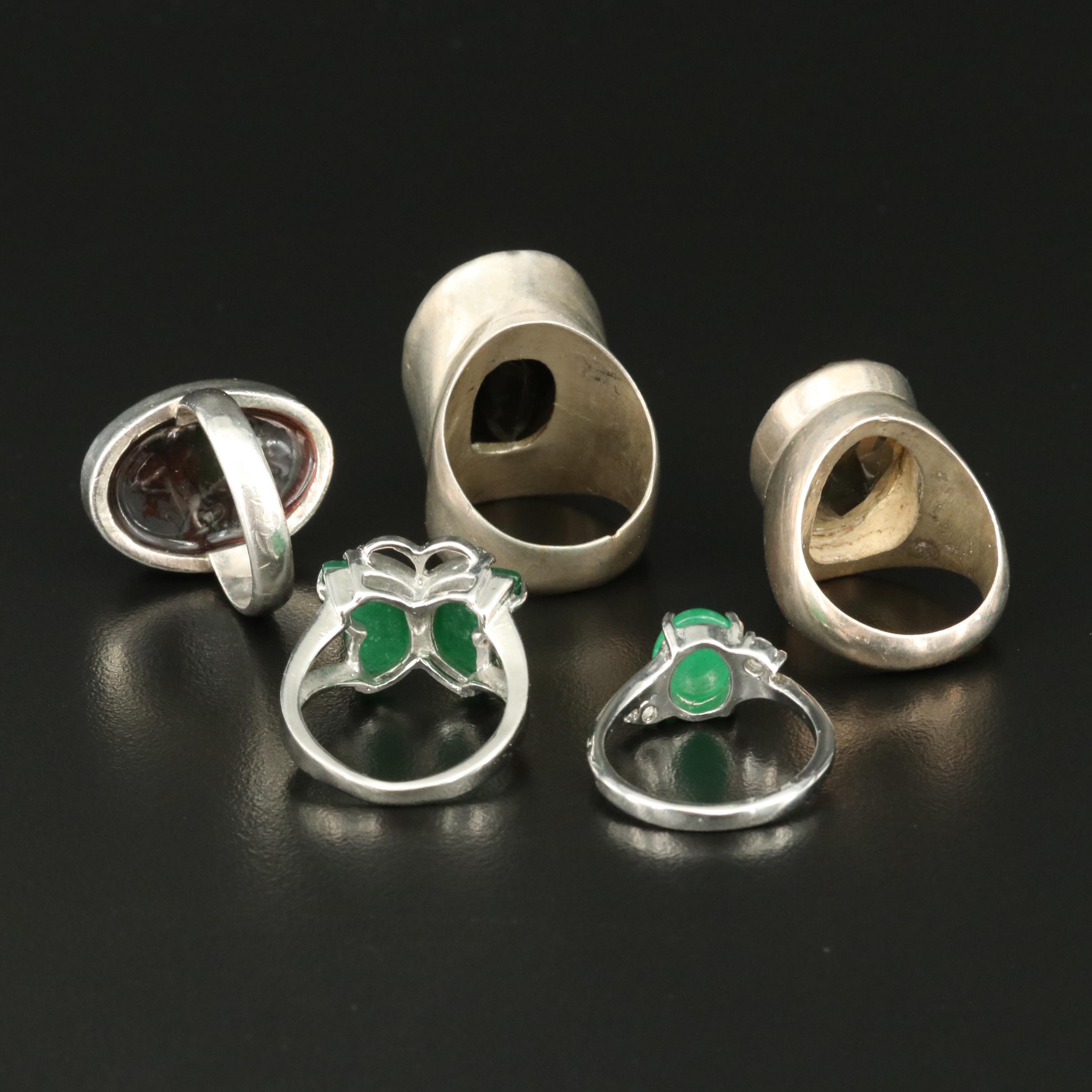 Smoky Quartz, Jasper and Chalcedony Rings Including Sterling