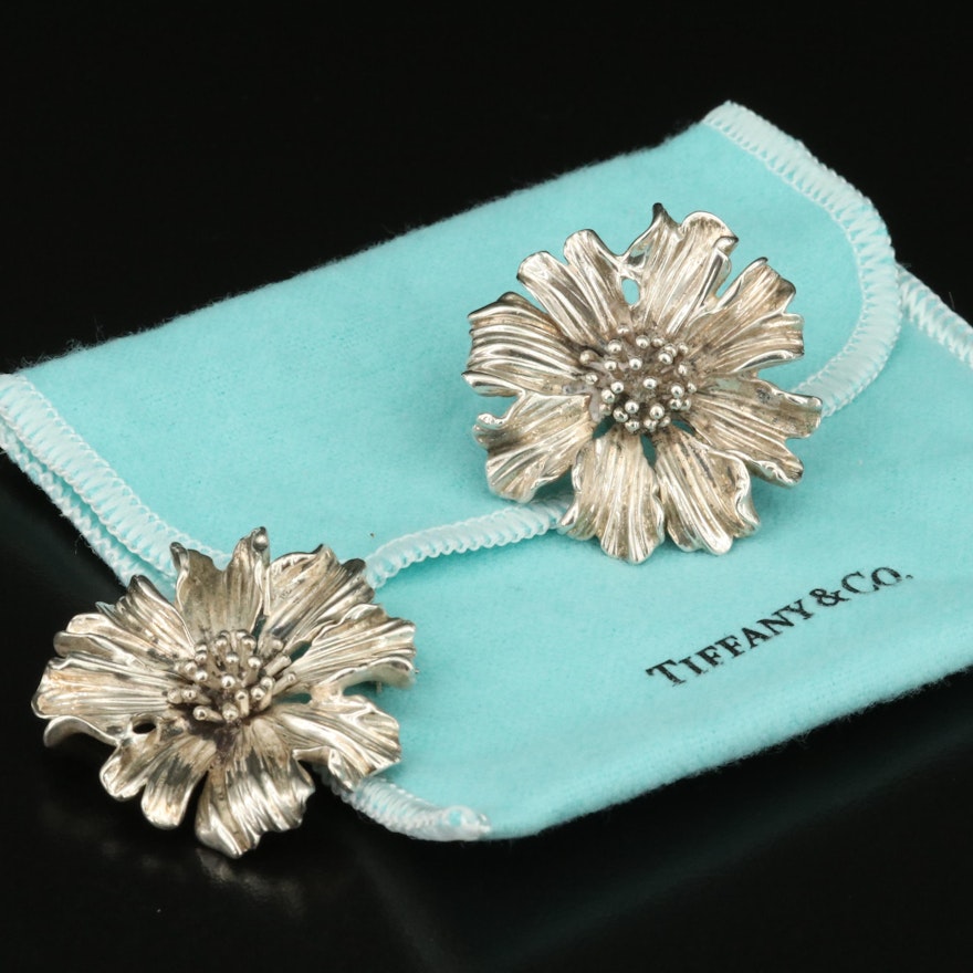 Tiffany & Co. Sterling Marigold Flower Brooch and Single Earring