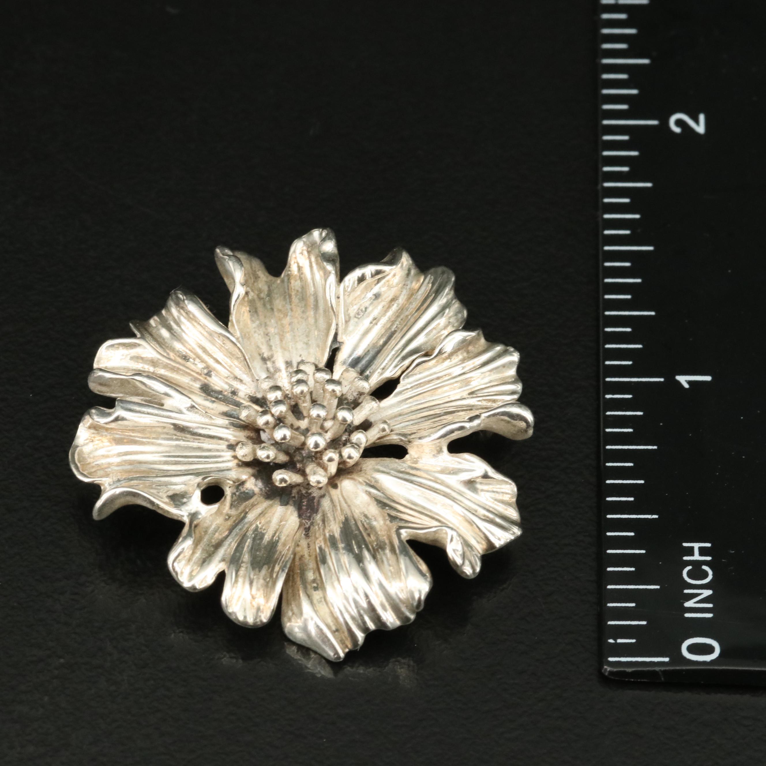 Tiffany & Co. Sterling Marigold Flower Brooch and Single Earring