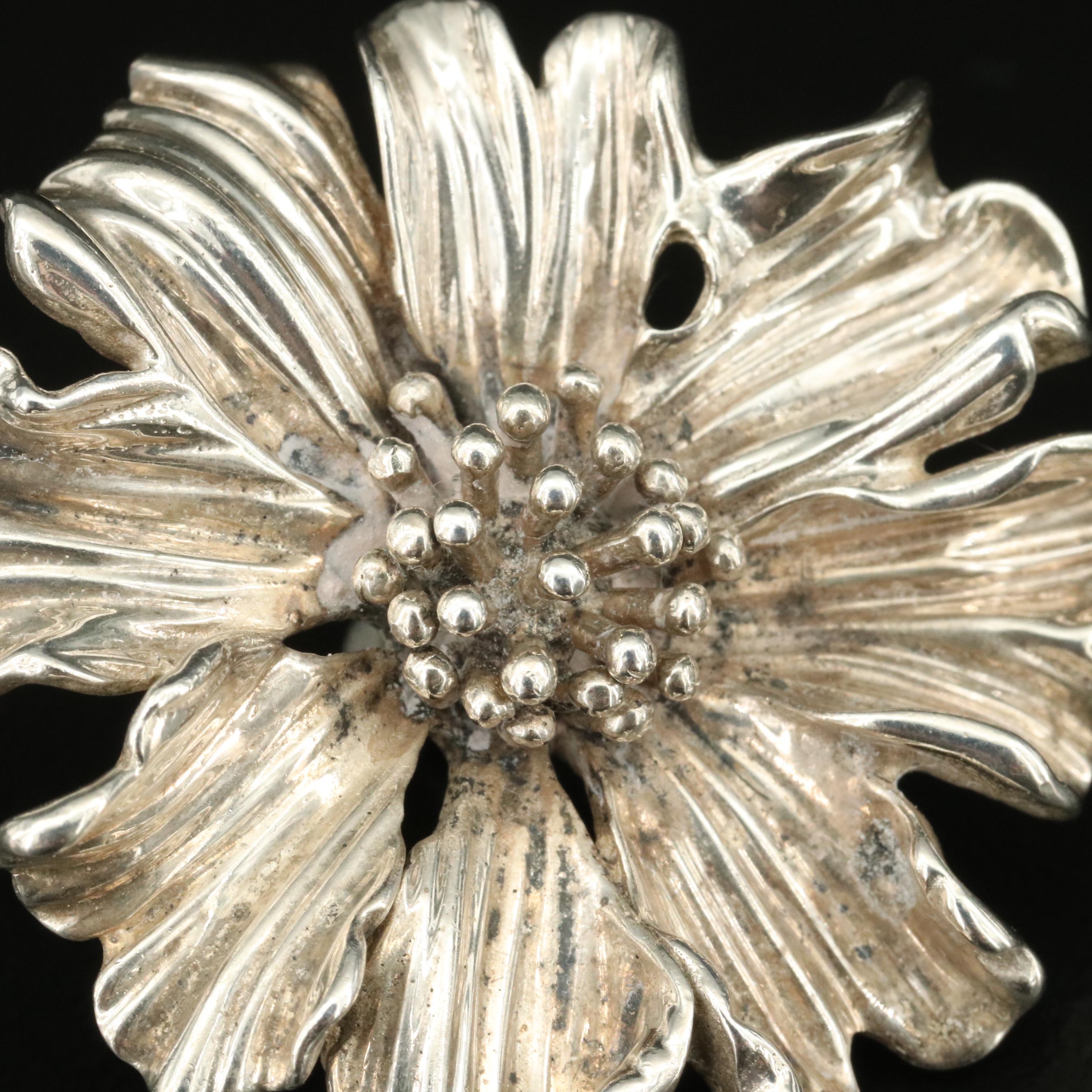 Tiffany & Co. Sterling Marigold Flower Brooch and Single Earring