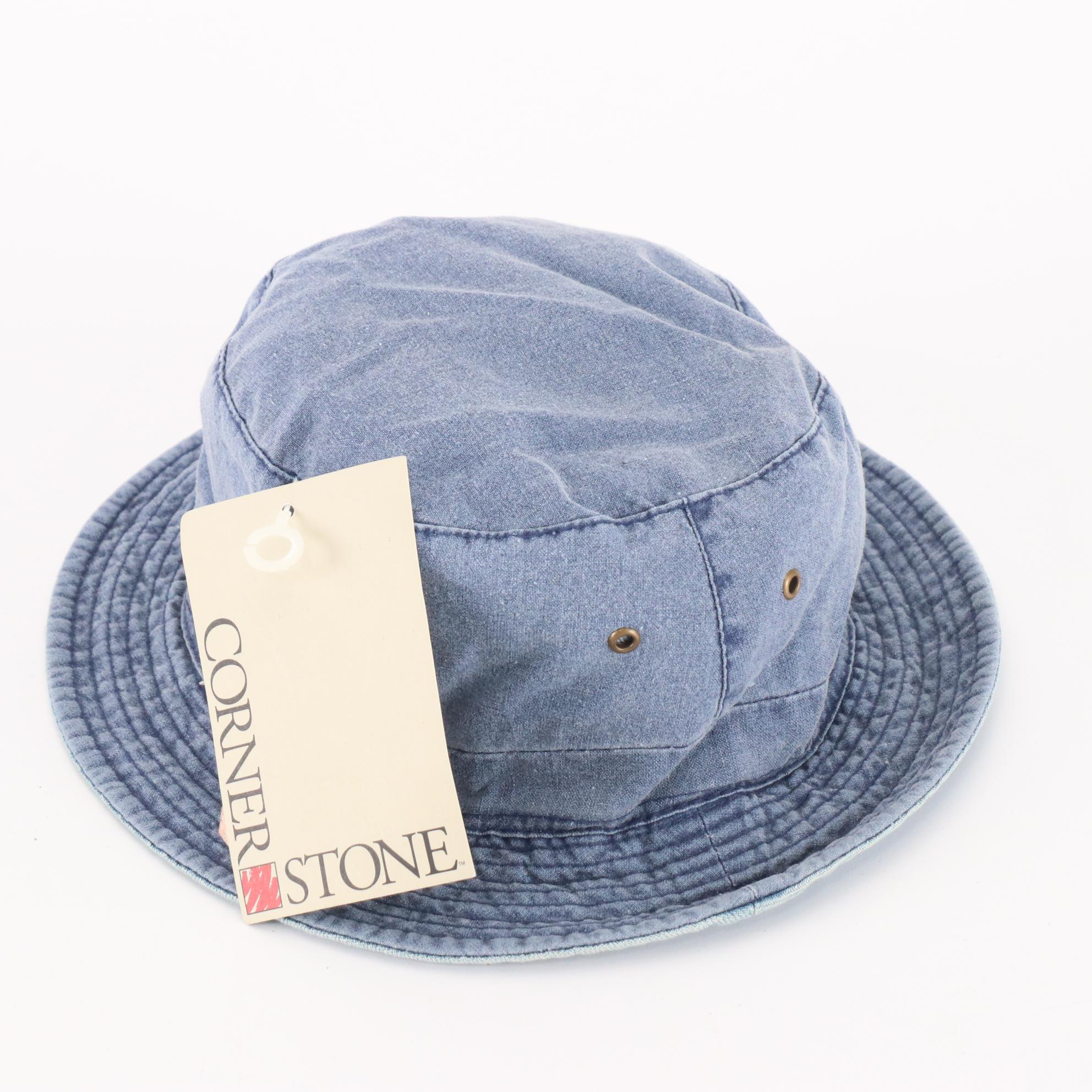 Corner Stone Reversible Denim Bucket Hat with Headwear Cap and Other Bucket Hat