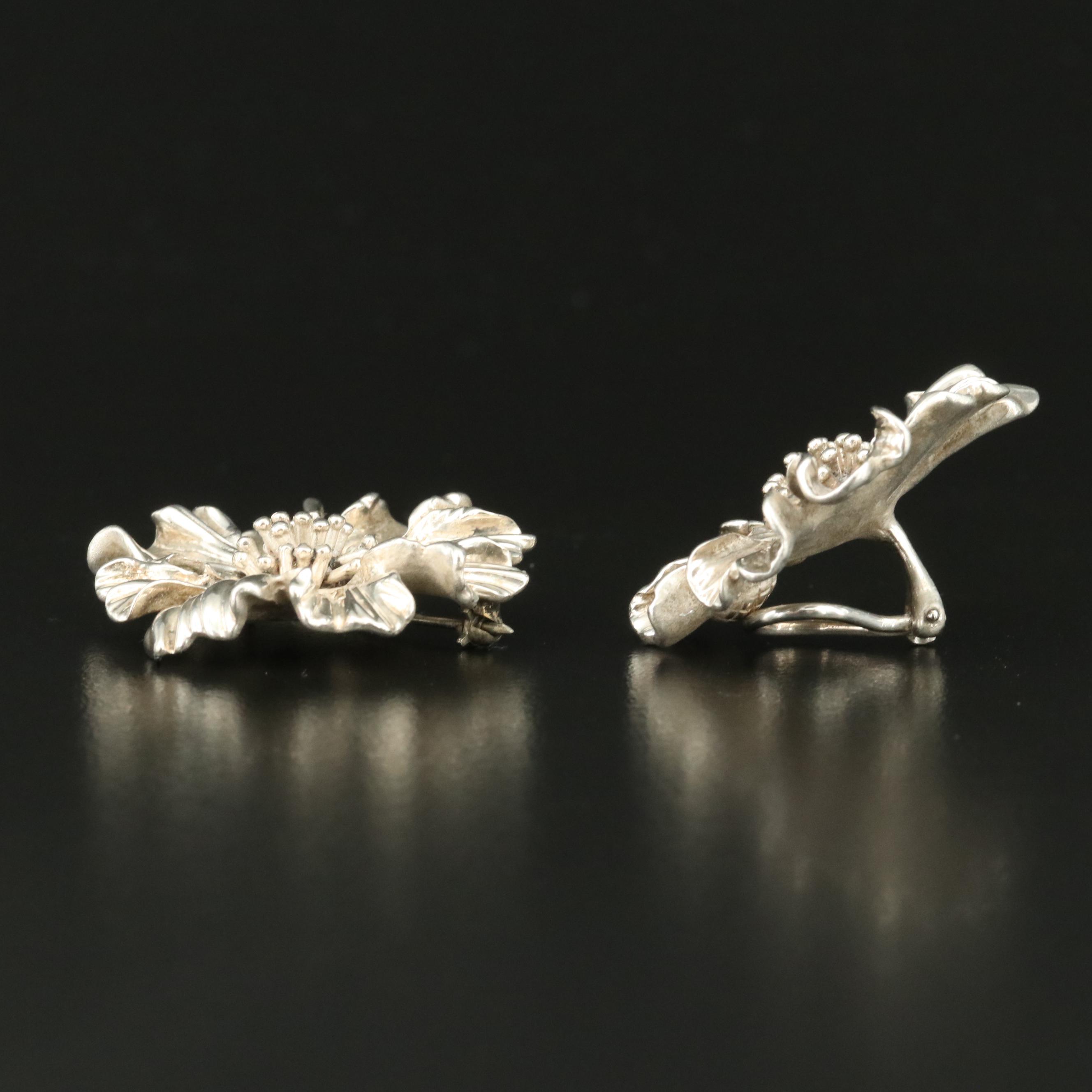 Tiffany & Co. Sterling Marigold Flower Brooch and Single Earring