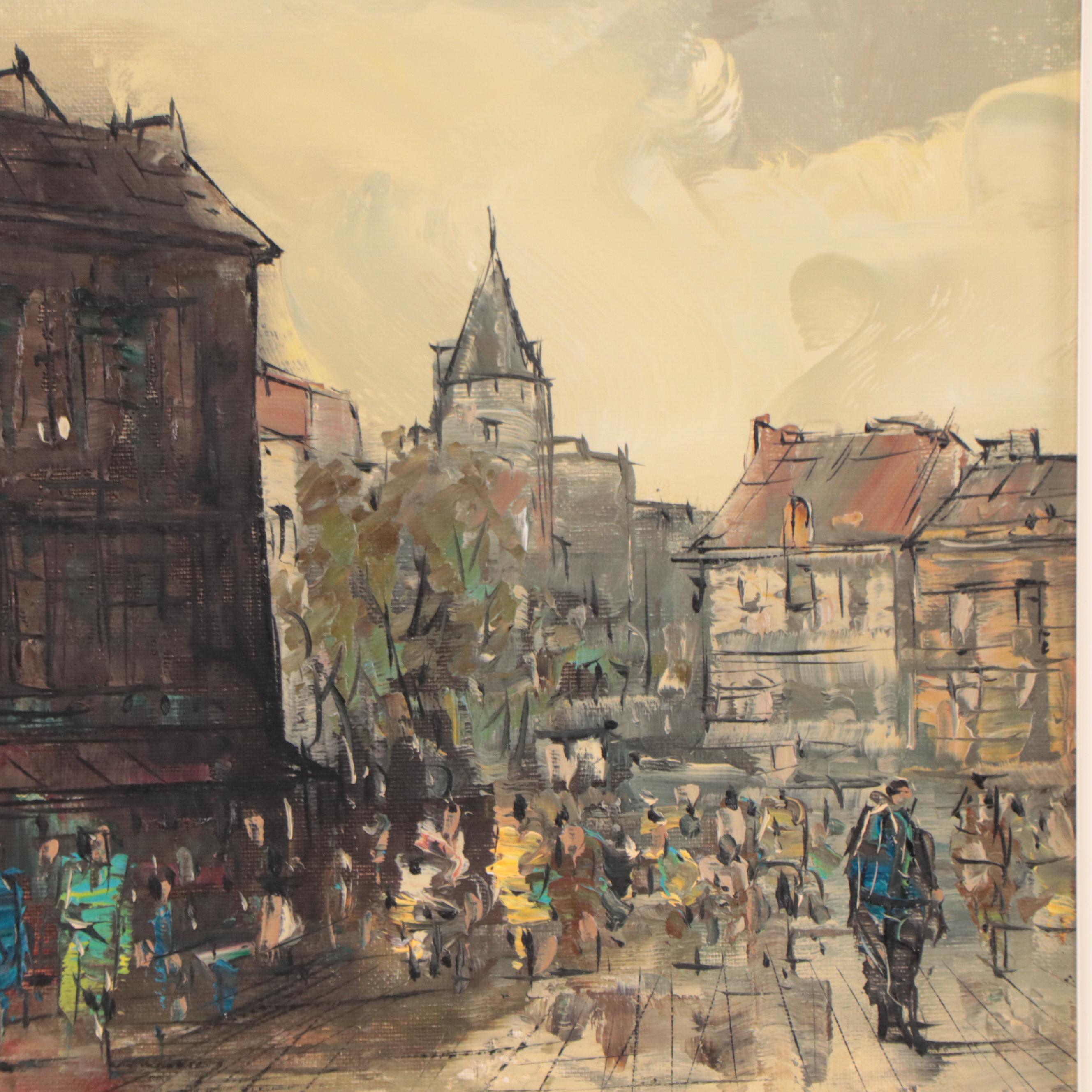 Marcel Lareau Parisian Street Scene Oil Painting