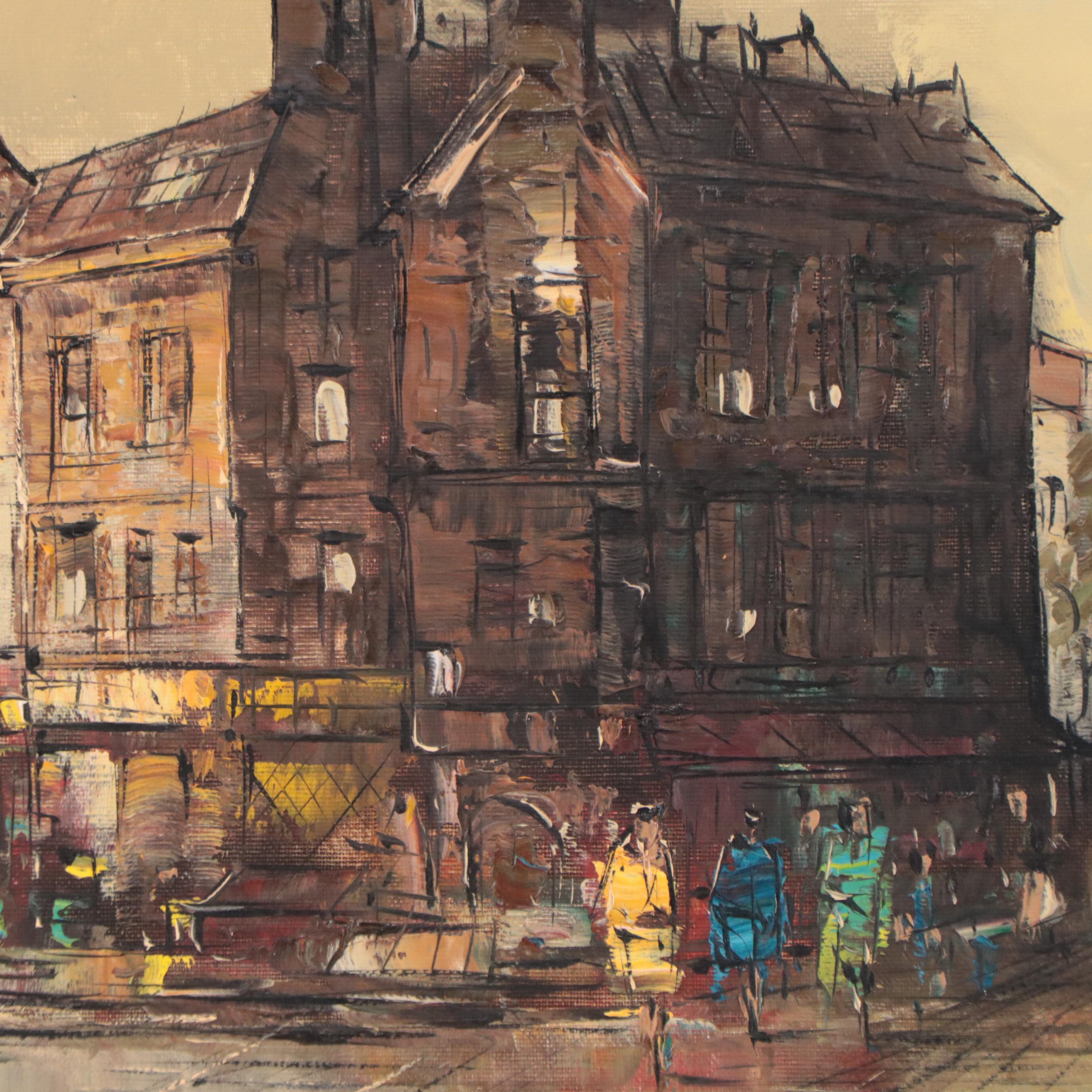 Marcel Lareau Parisian Street Scene Oil Painting