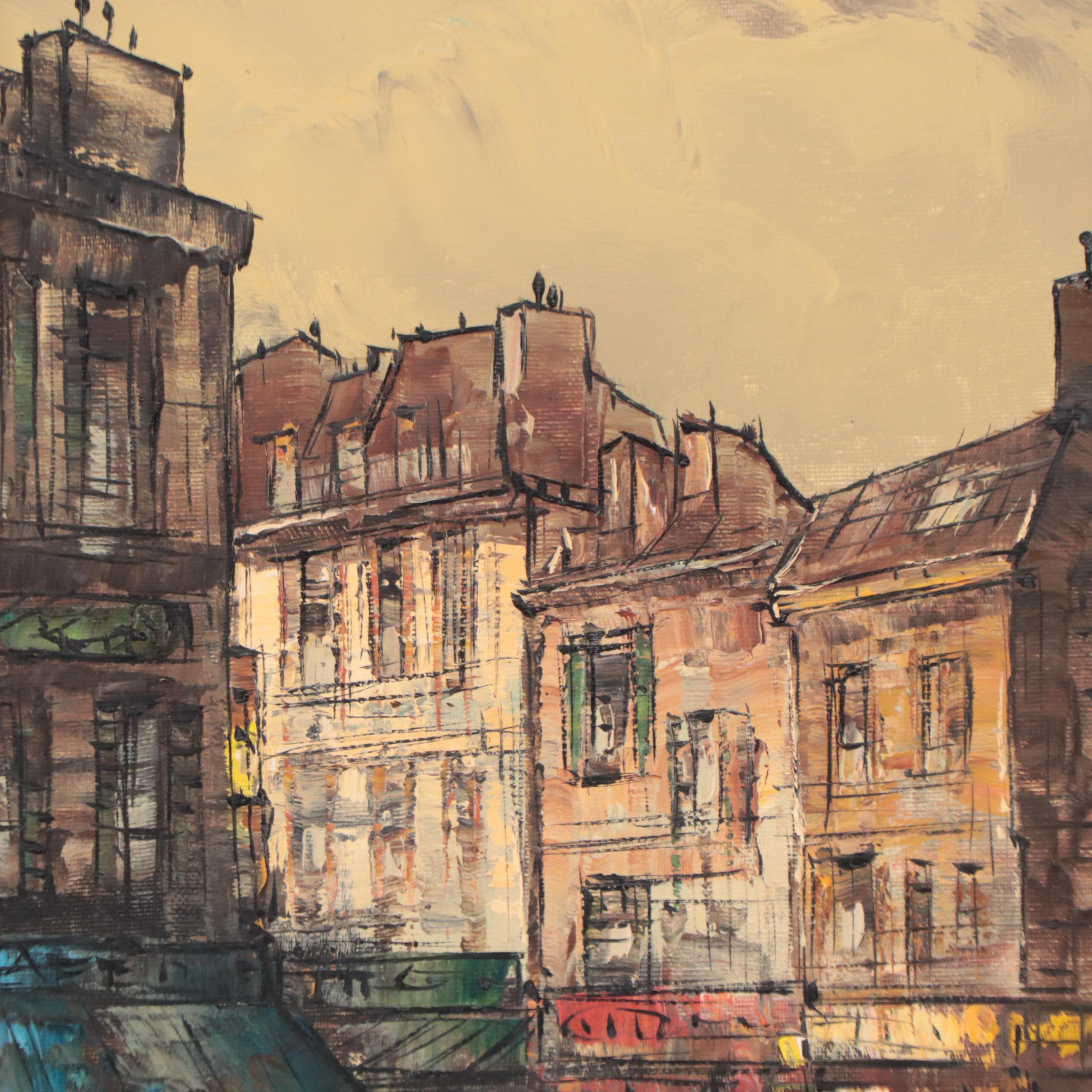 Marcel Lareau Parisian Street Scene Oil Painting