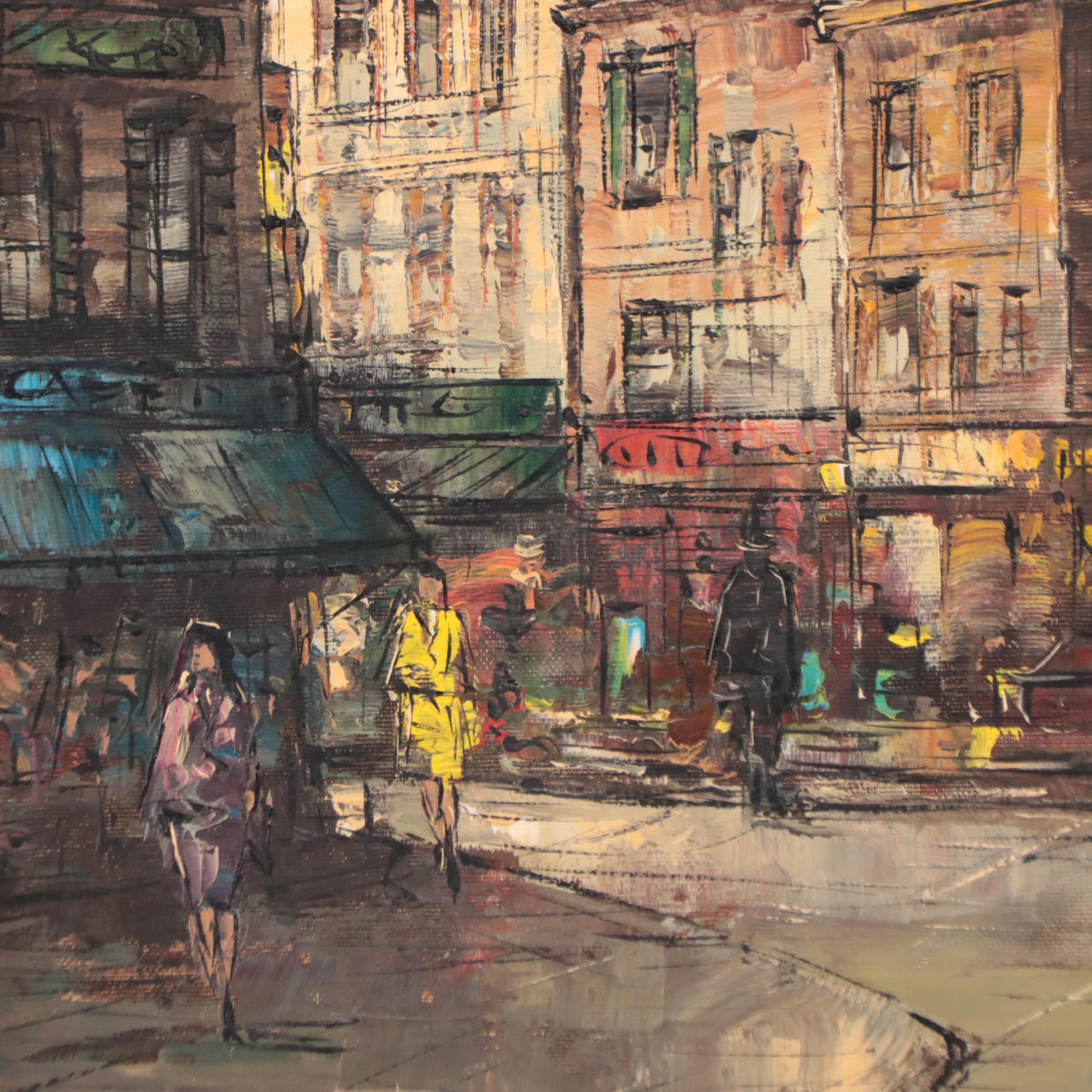 Marcel Lareau Parisian Street Scene Oil Painting