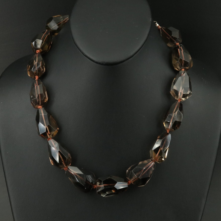 Smoky Quartz Necklace with Sterling Clasp