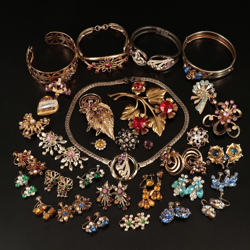 Retro Jewelry Collection Including Rhinestones