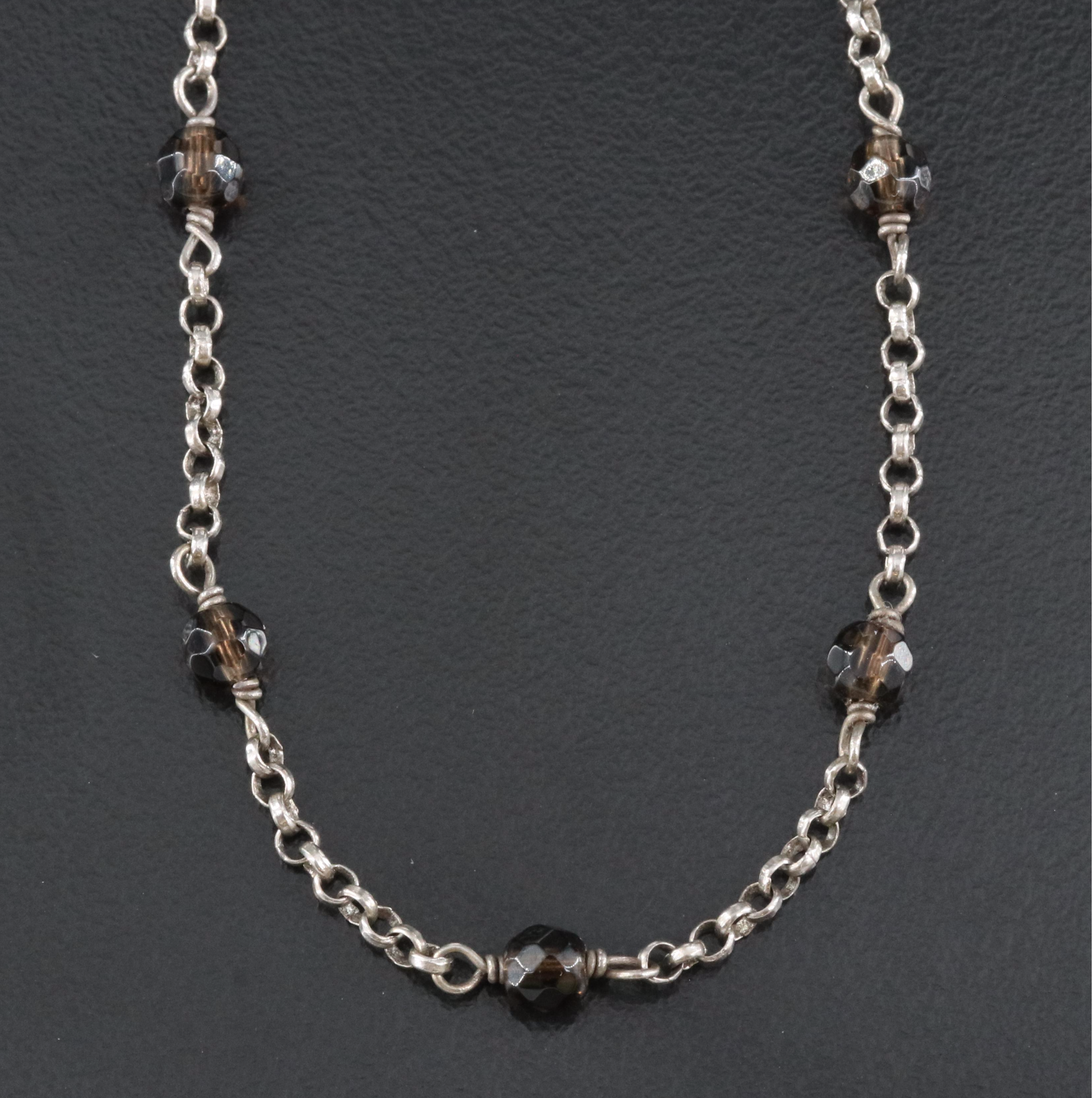 David Yurman "Calde" Sterling Smoky Quartz Station Necklace