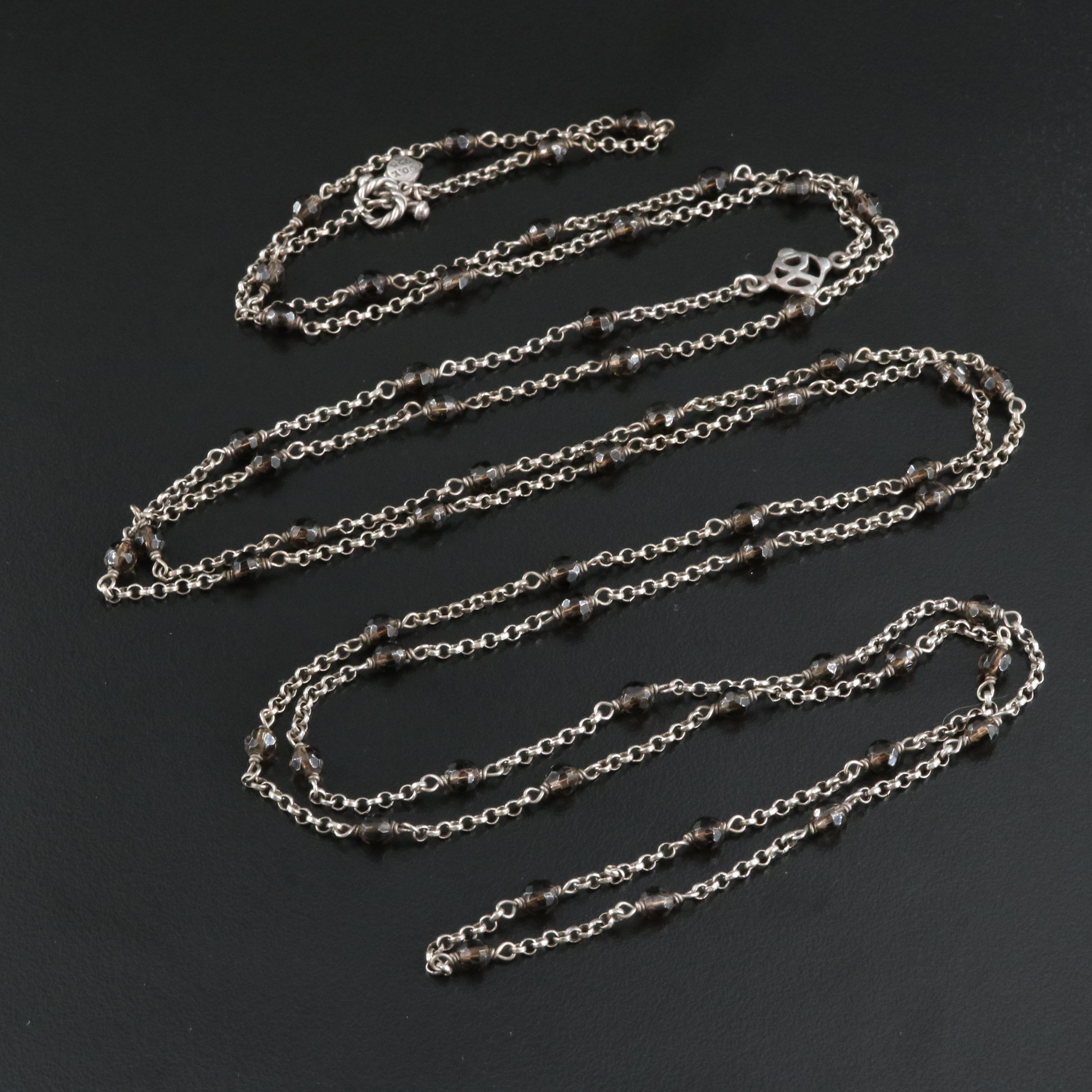David Yurman "Calde" Sterling Smoky Quartz Station Necklace
