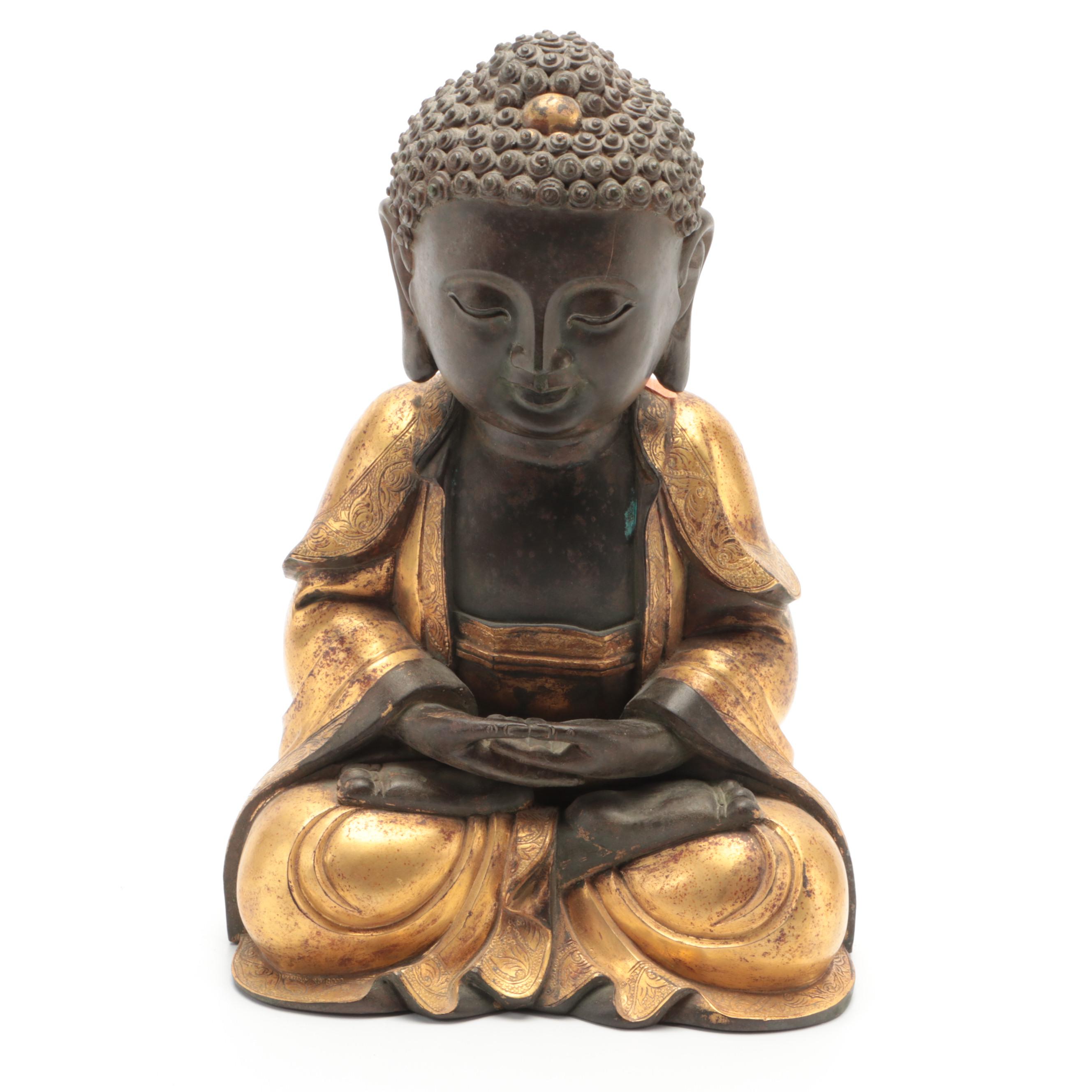 Chinese Gilt Bronze Buddha Sculpture in Dhyana Mudra