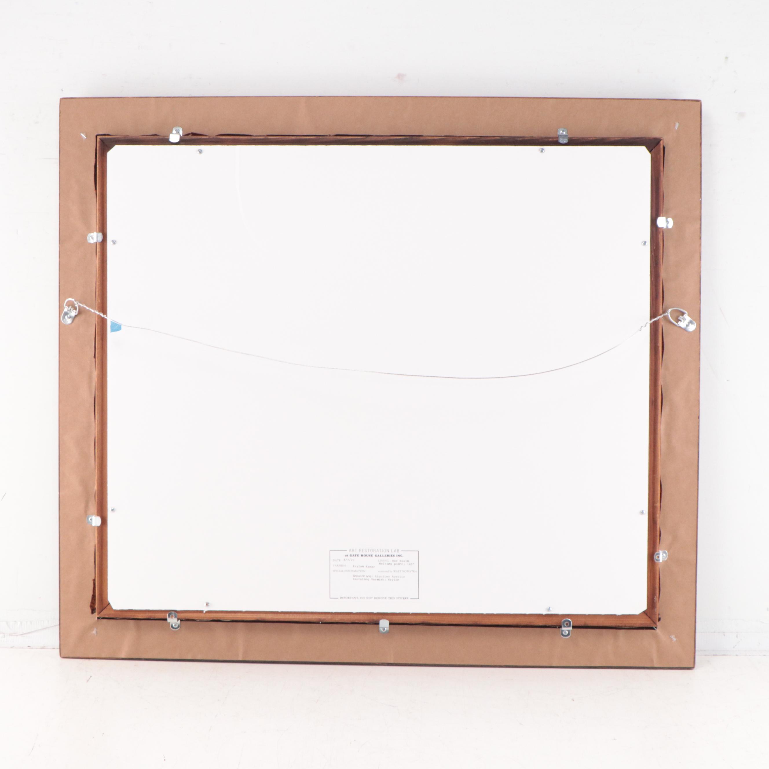 Marie Løkke Oil Painting of Elderly Woman Knitting Outdoors