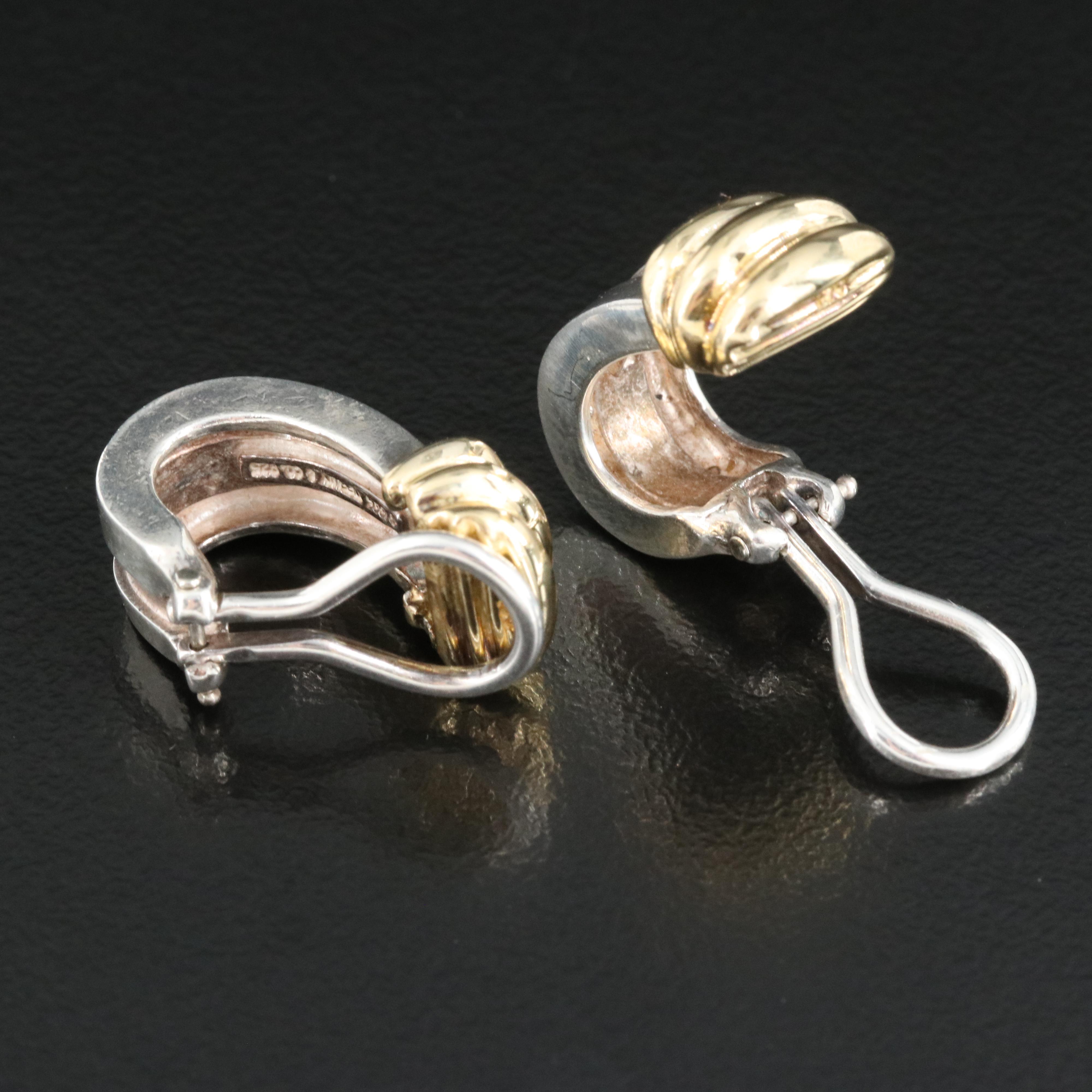 Tiffany & Co. "Atlas" Sterling J Hoop Earrings with 18K Accents