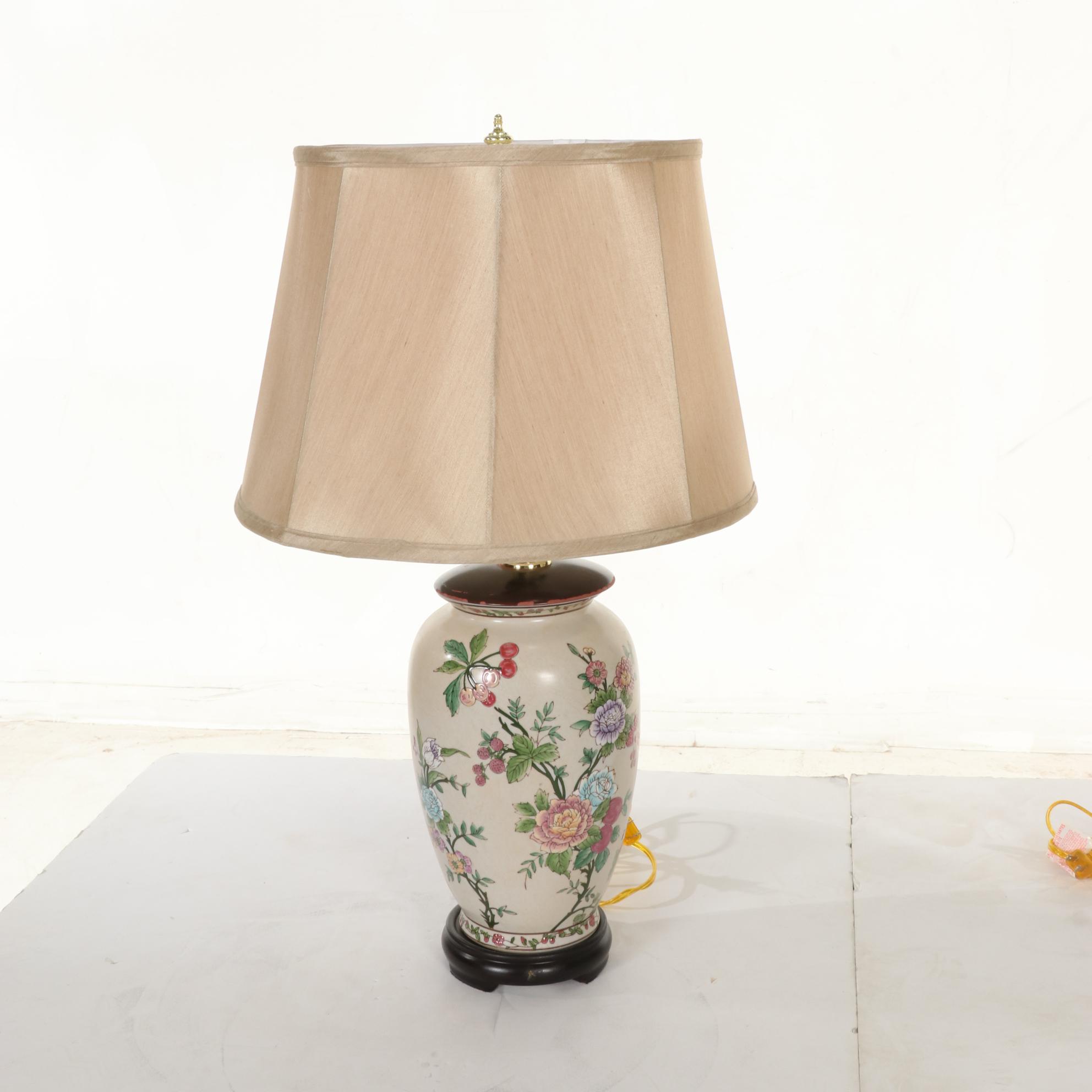 Pair of Chinese Hand-Painted Ceramic Table Lamps