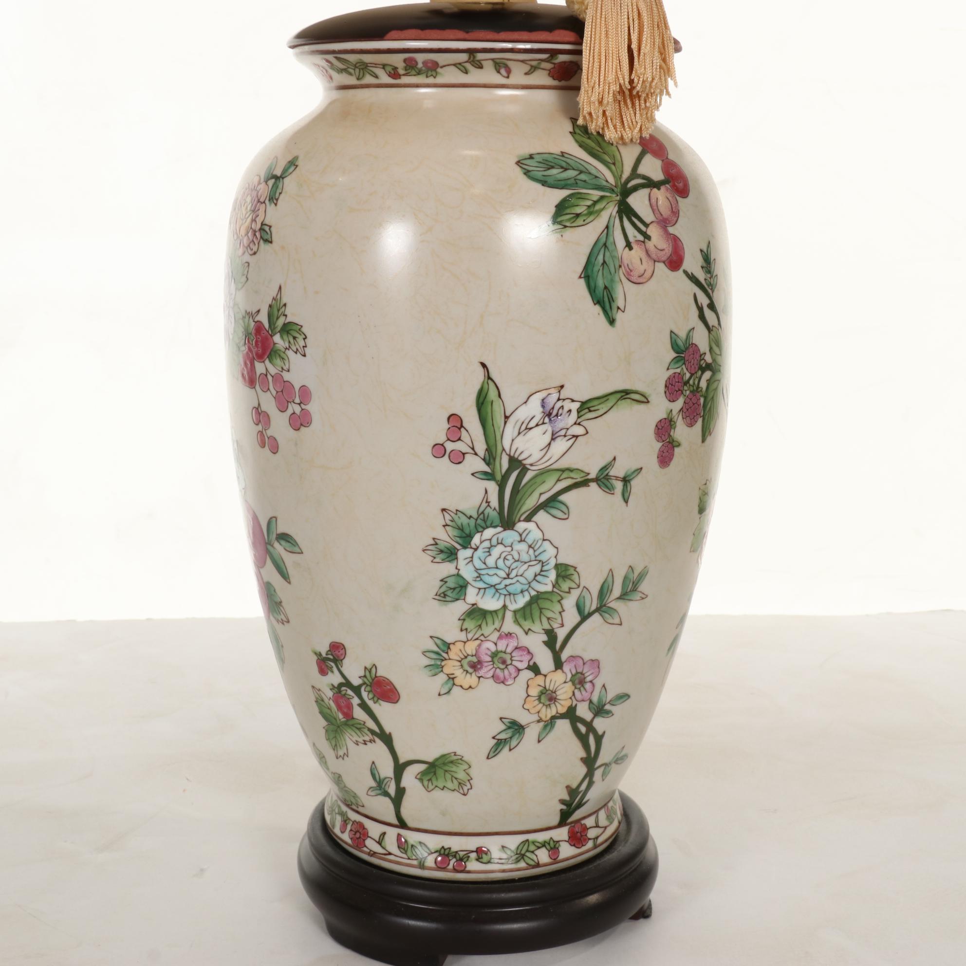 Pair of Chinese Hand-Painted Ceramic Table Lamps