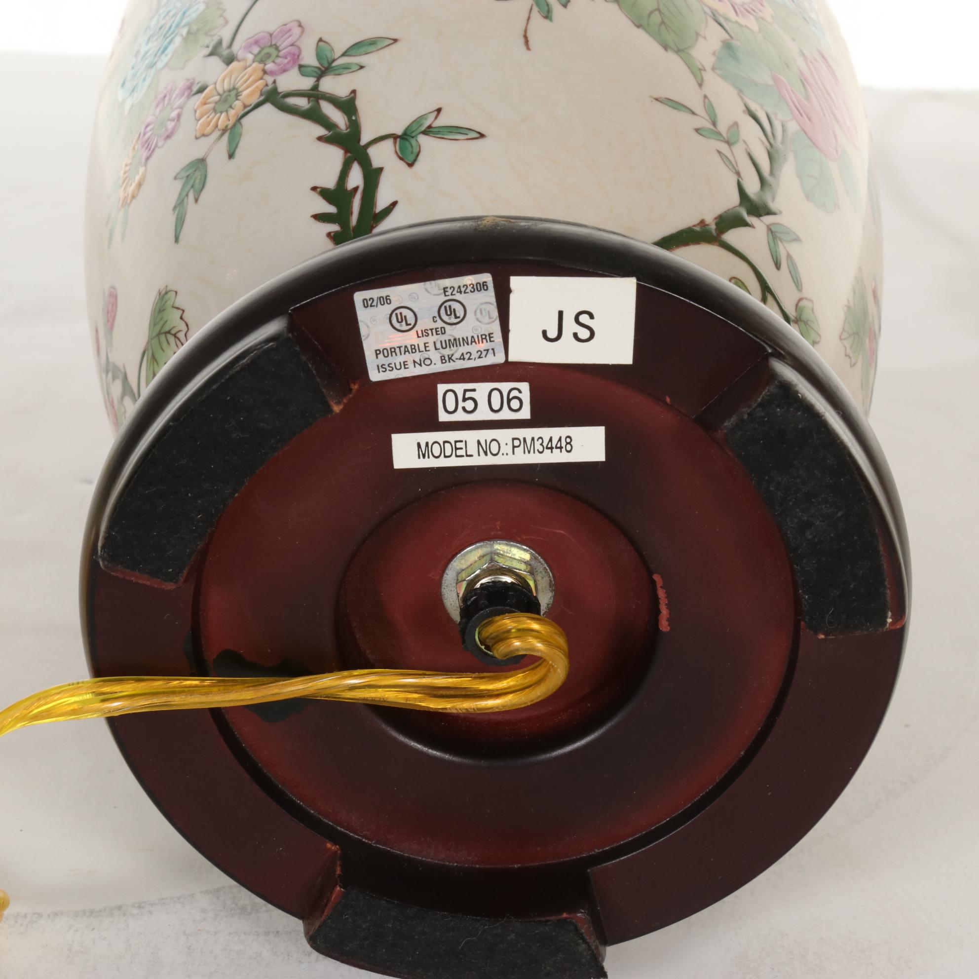 Pair of Chinese Hand-Painted Ceramic Table Lamps