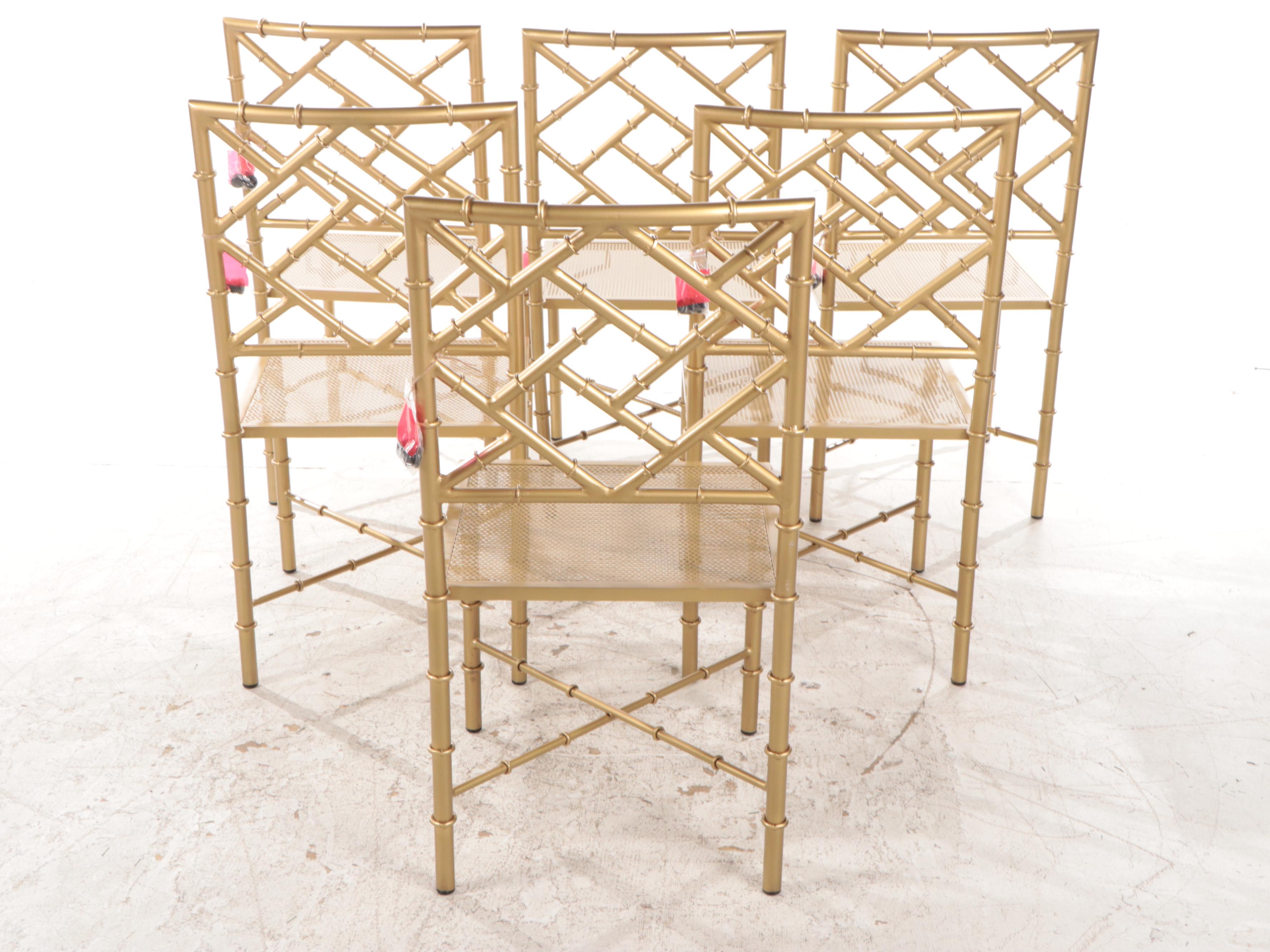 Six Chippendale Style Gold-Painted Metal Side Chairs