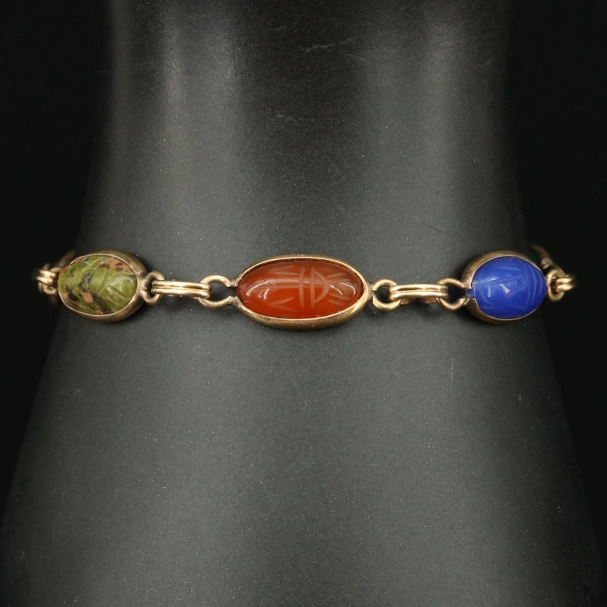 Winard Tiger's Eye, Unakite and Carnelian Scarab Bracelet