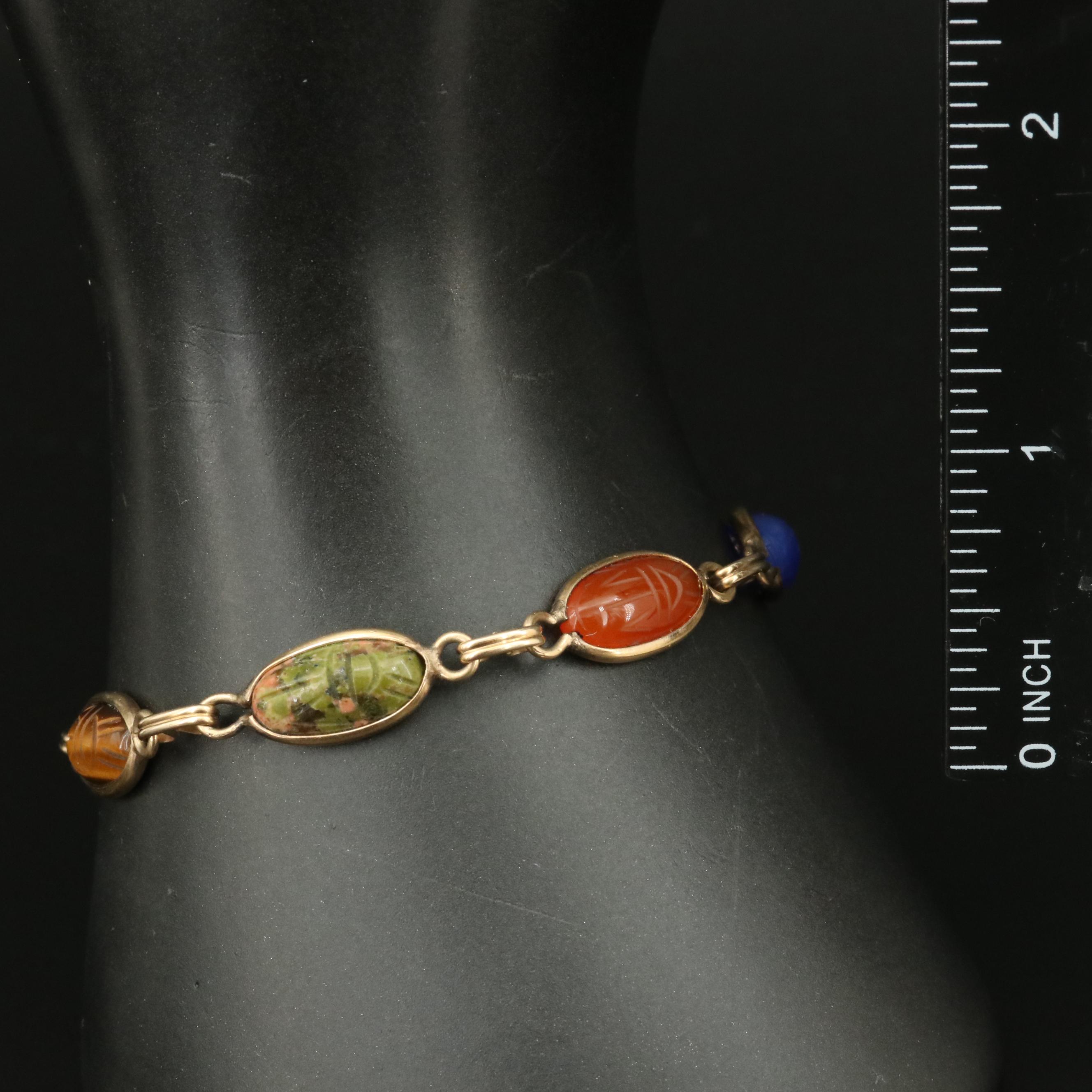 Winard Tiger's Eye, Unakite and Carnelian Scarab Bracelet