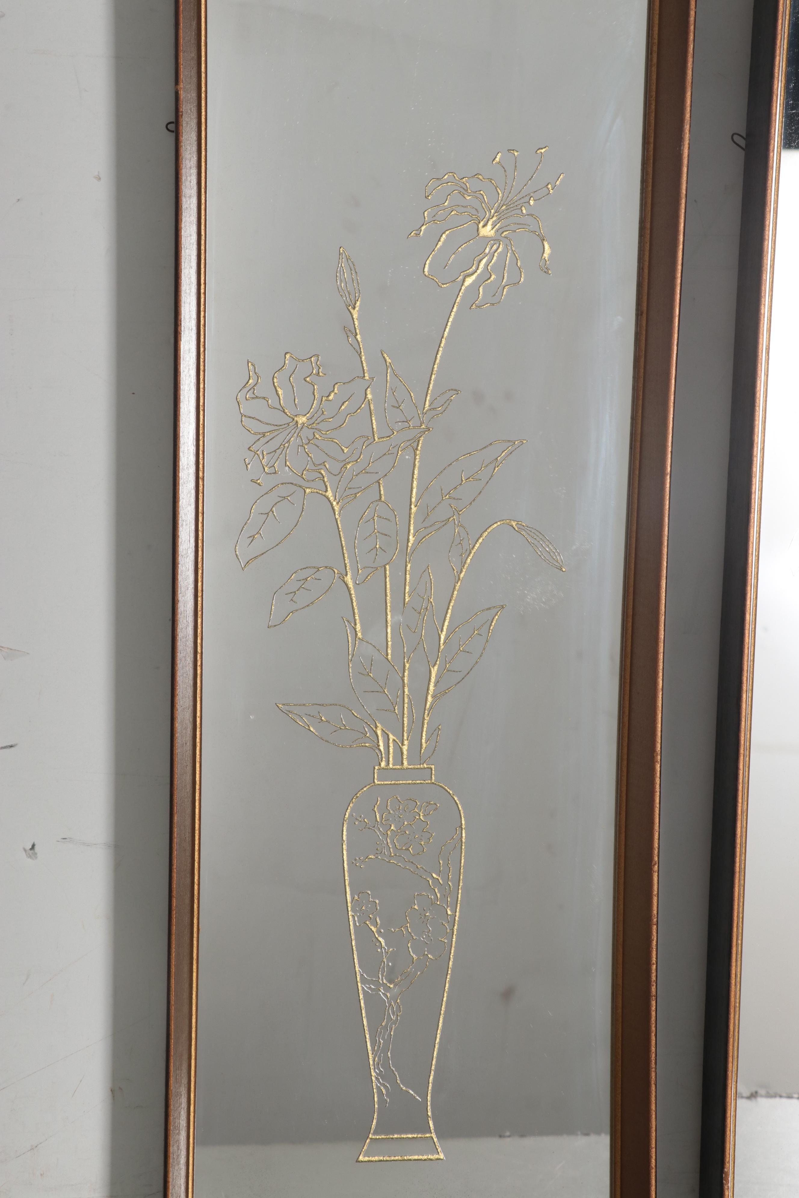 Century Furniture Deco Revival Floral Etched Rectangular Wall Mirrors