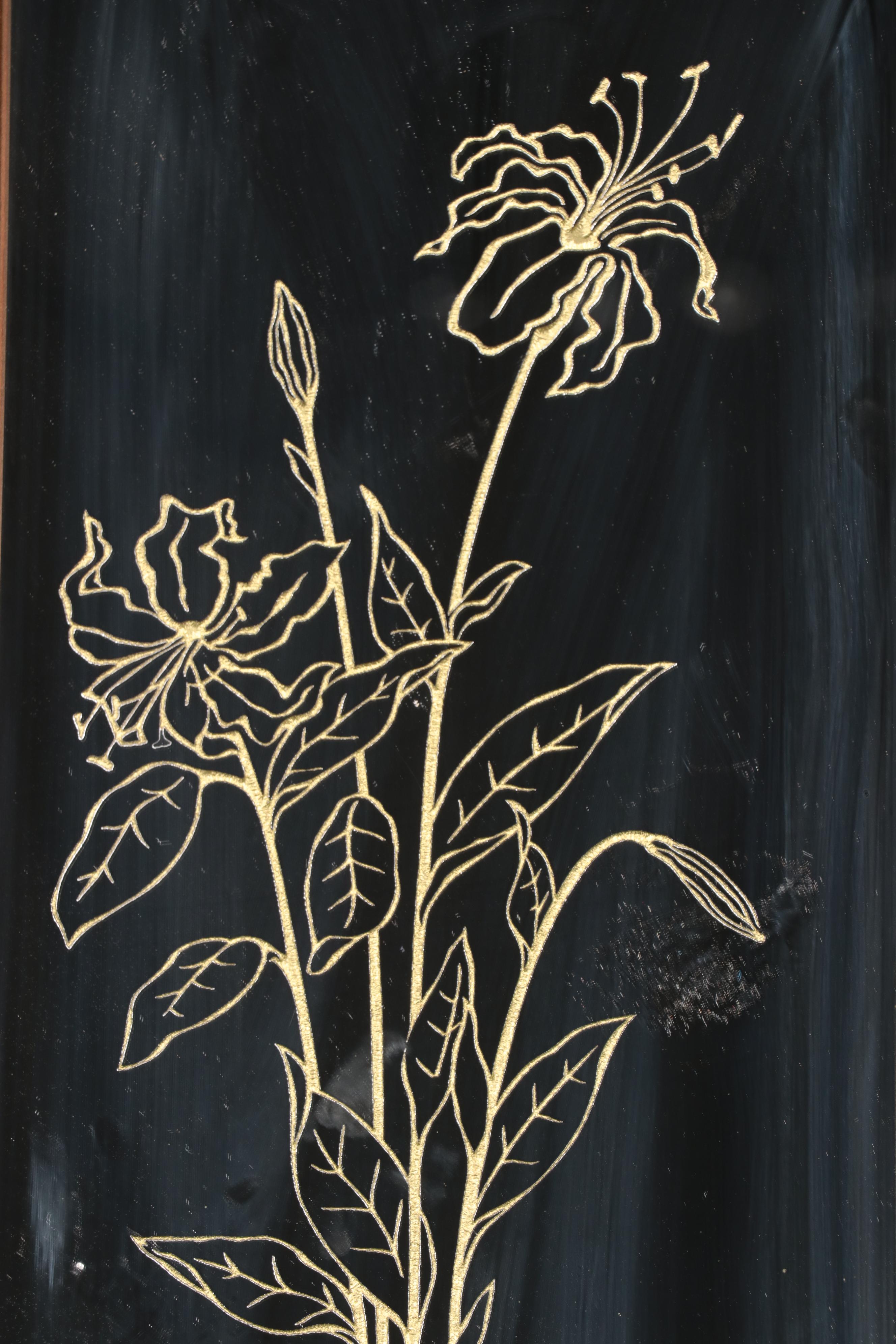 Century Furniture Deco Revival Floral Etched Rectangular Wall Mirrors