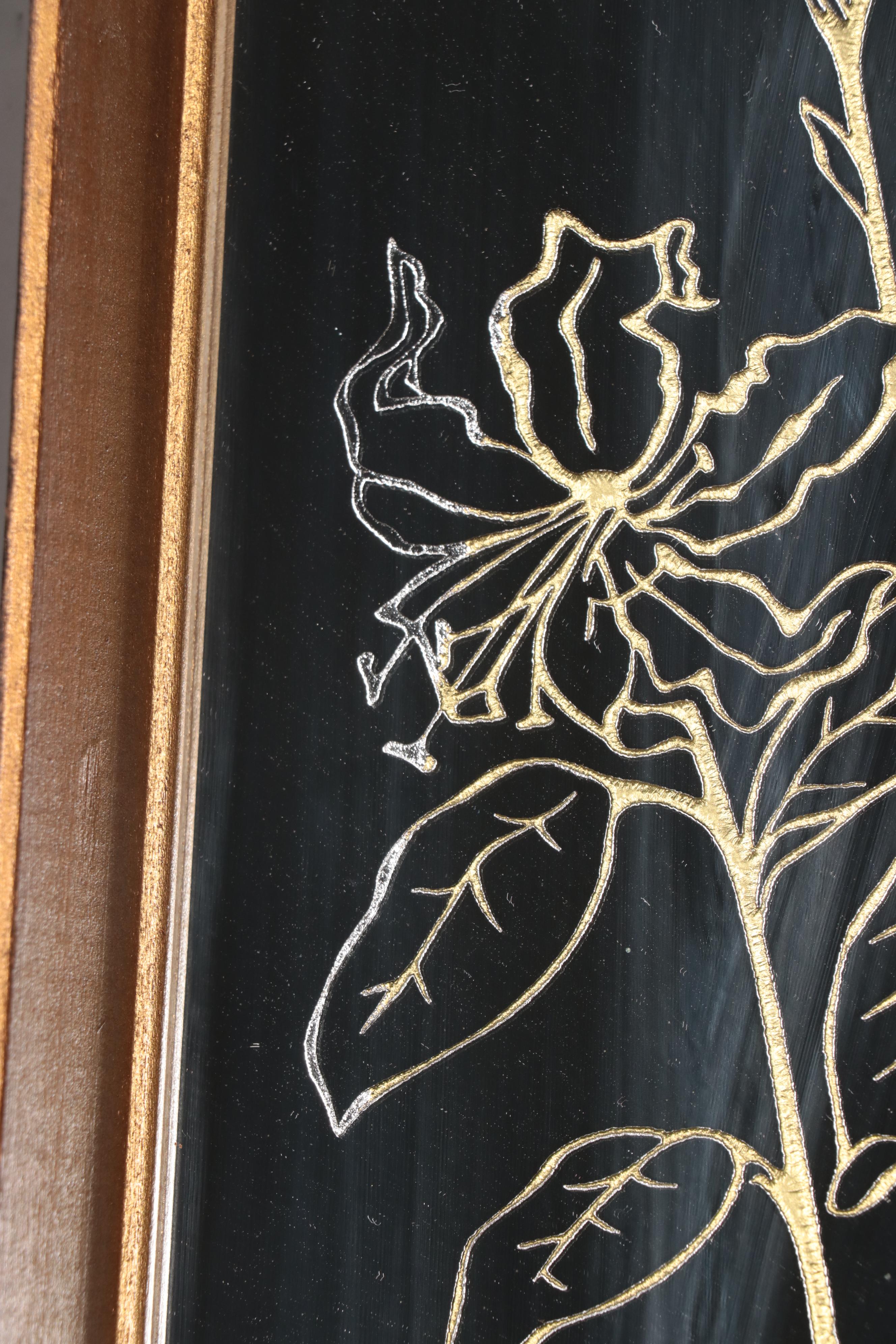 Century Furniture Deco Revival Floral Etched Rectangular Wall Mirrors