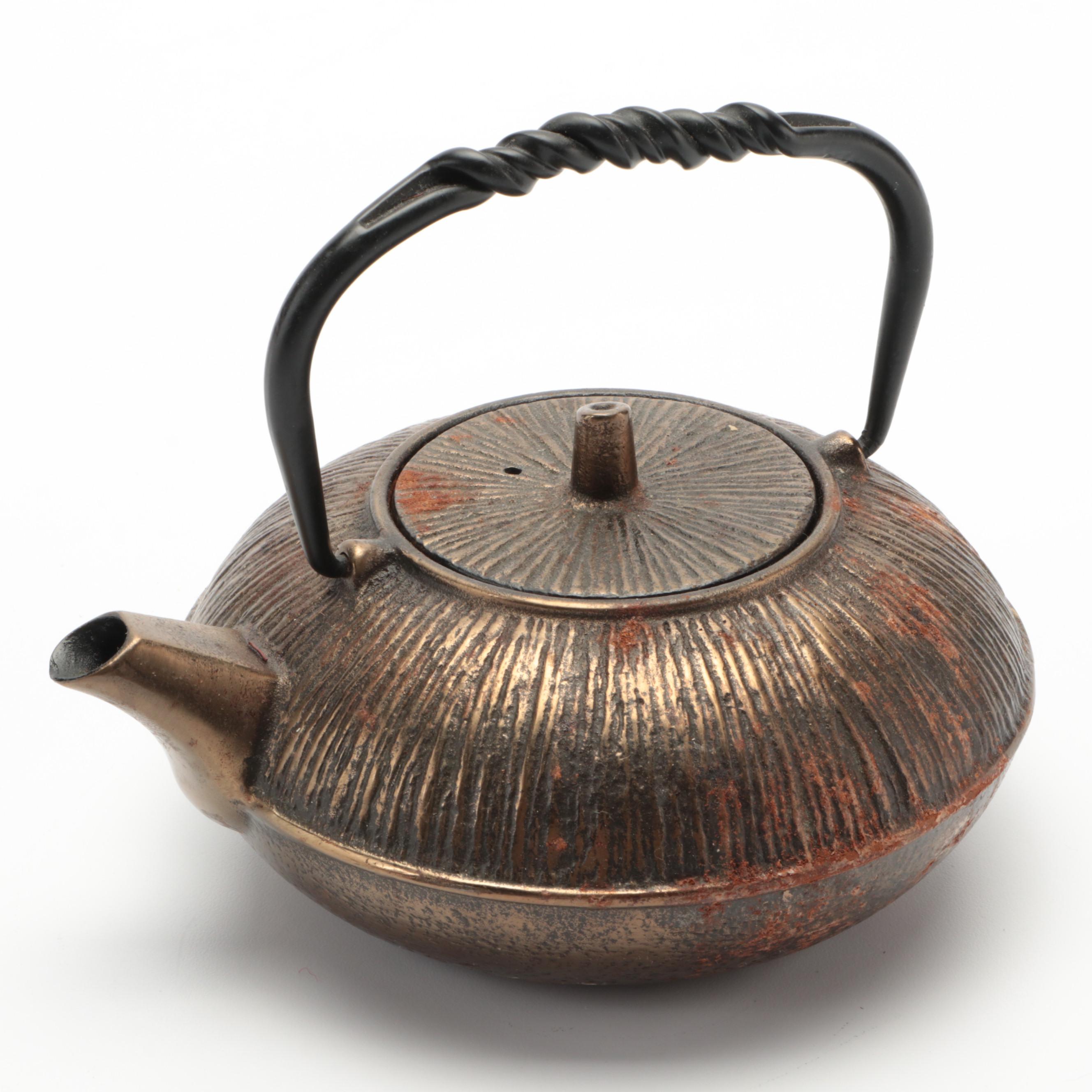 Japanese Brass Tea Pot with International Decorative Plate Collection