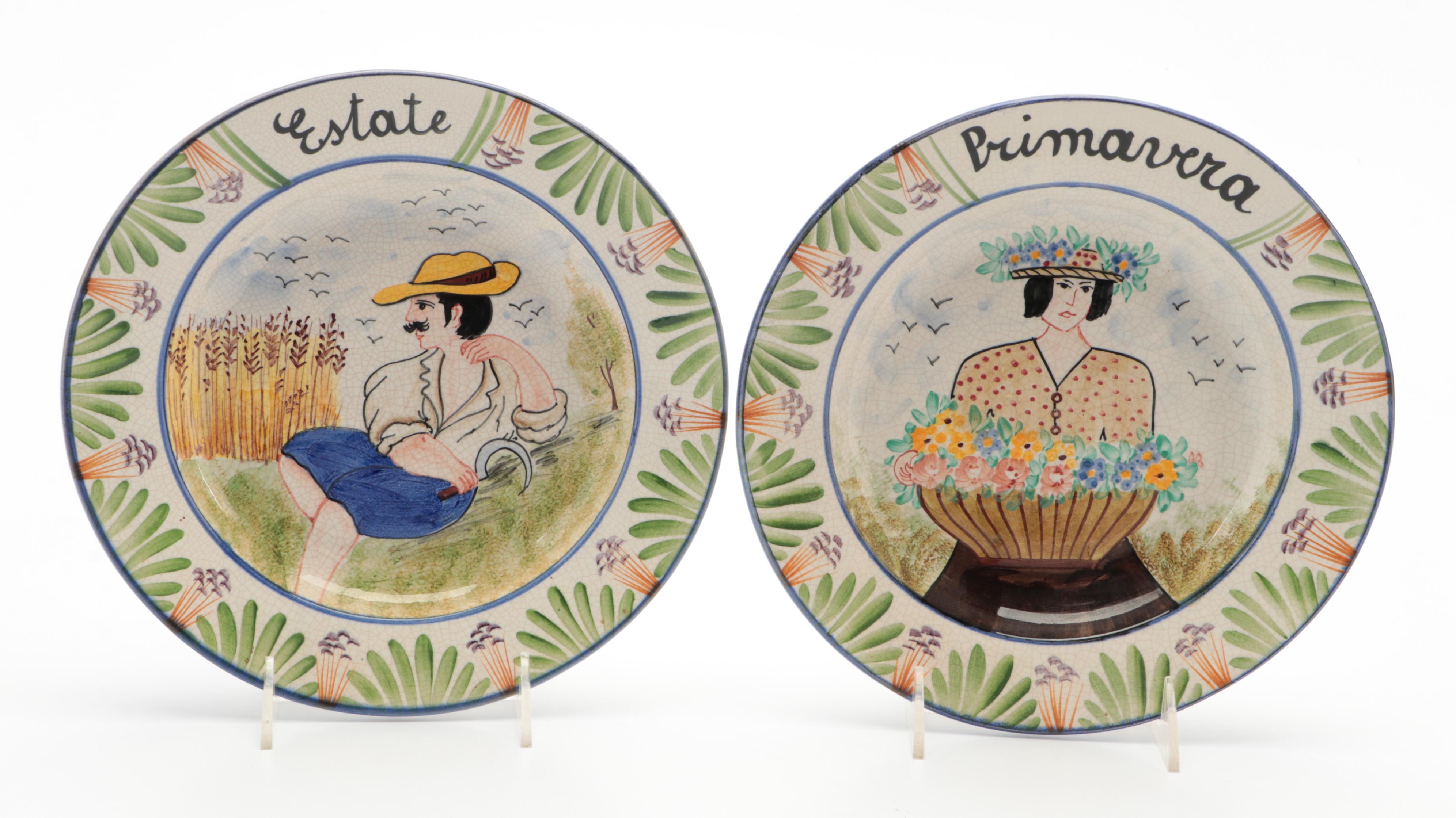 Japanese Brass Tea Pot with International Decorative Plate Collection