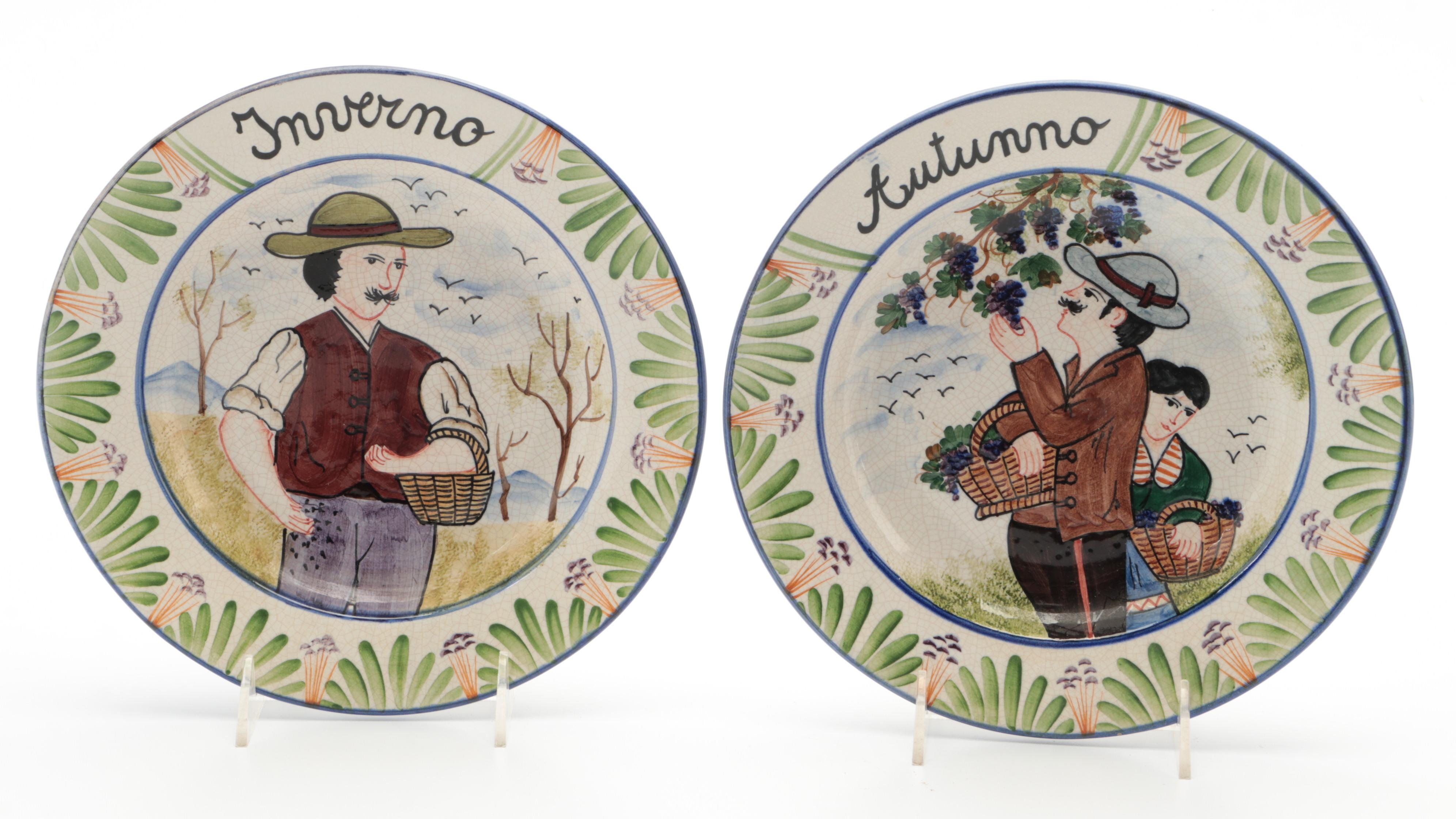 Japanese Brass Tea Pot with International Decorative Plate Collection