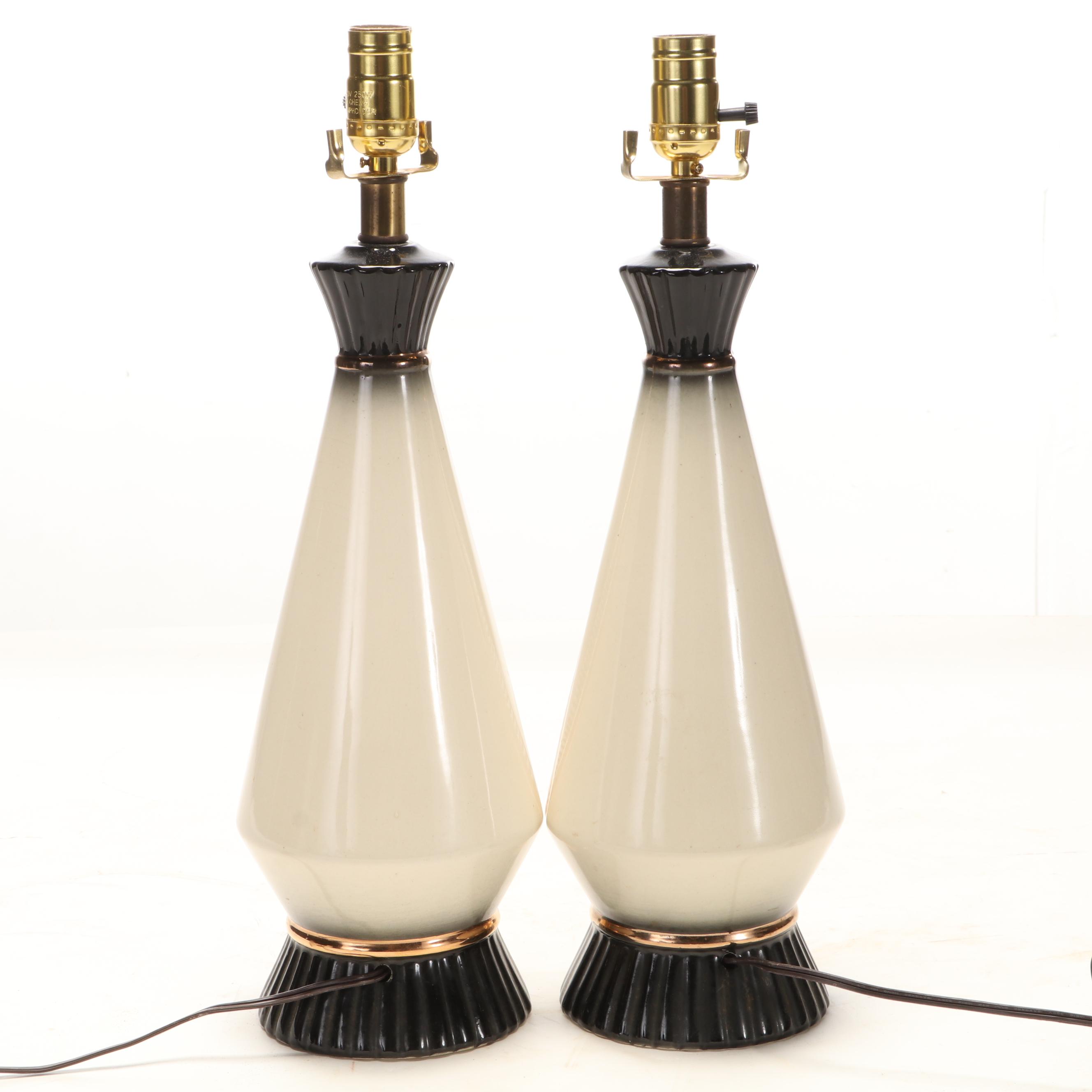 Mid Century Modern Gilt Accented Ceramic Table Lamps