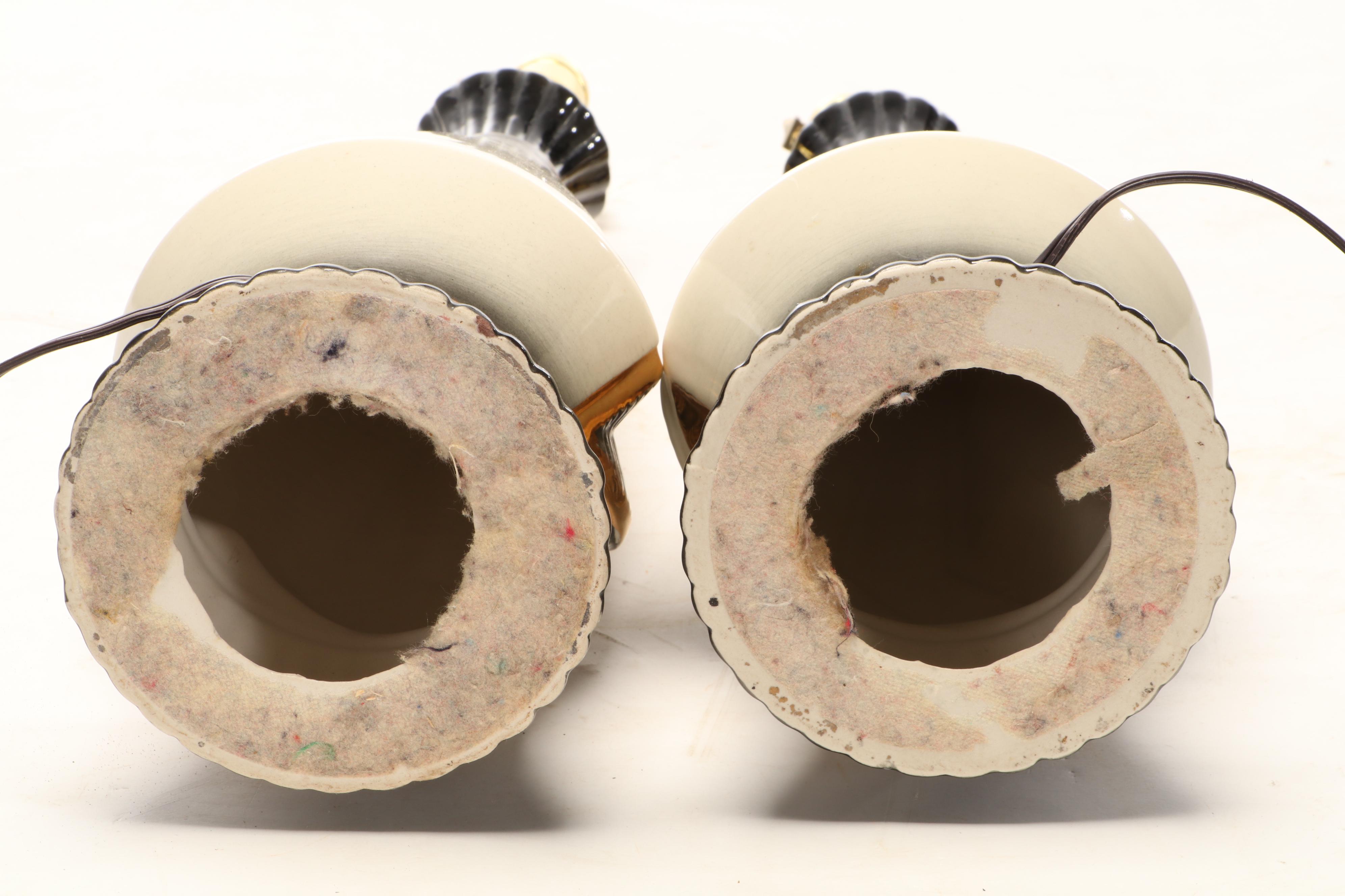 Mid Century Modern Gilt Accented Ceramic Table Lamps