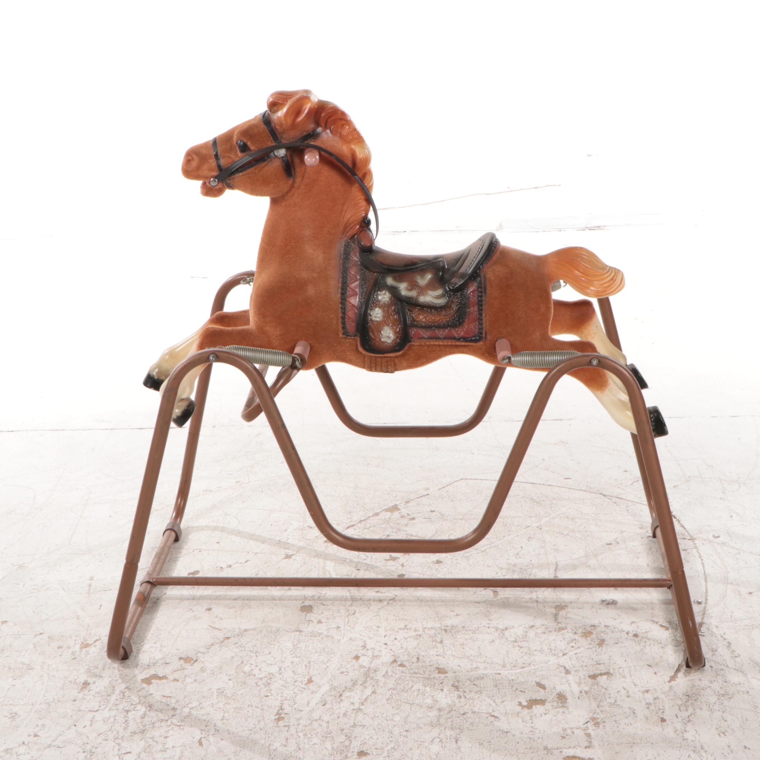 Ride-On Children's Rocking Horse on Metal Stand, Late 20th Century