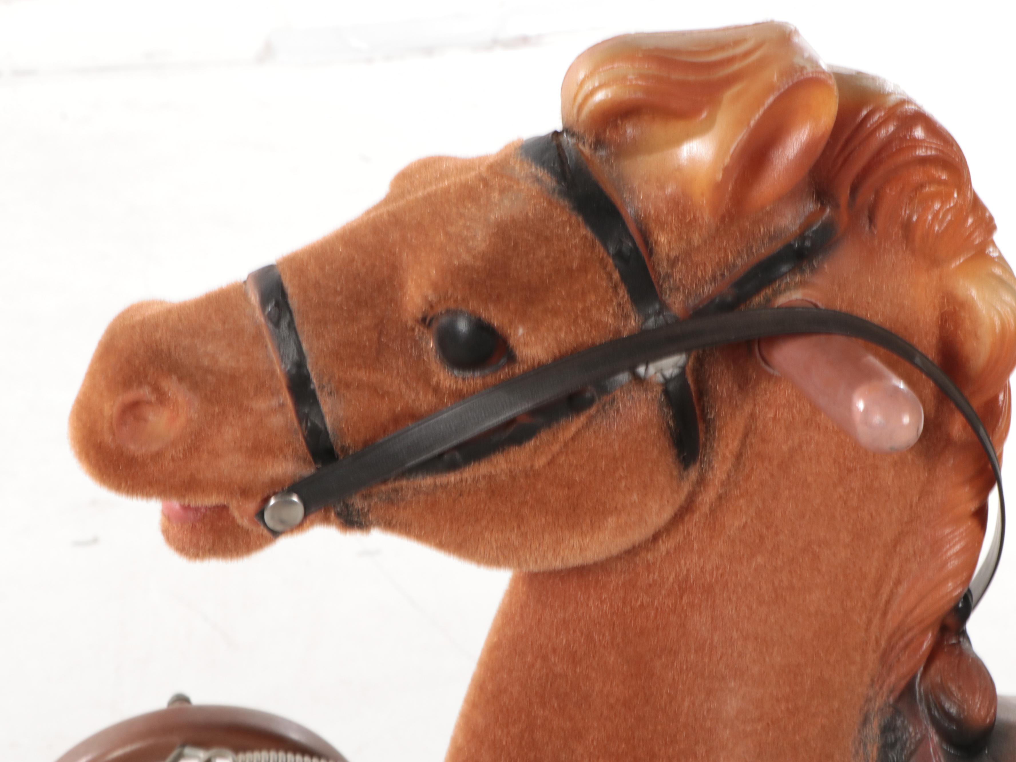 Ride-On Children's Rocking Horse on Metal Stand, Late 20th Century