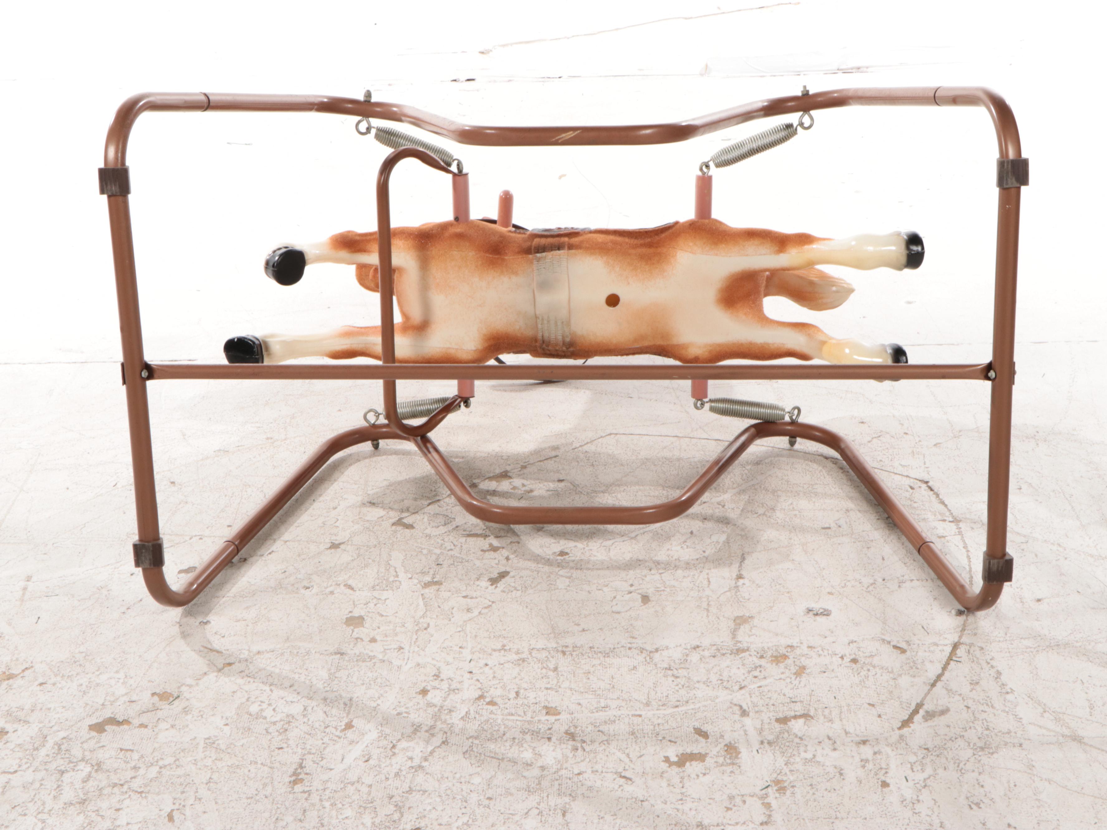 Ride-On Children's Rocking Horse on Metal Stand, Late 20th Century