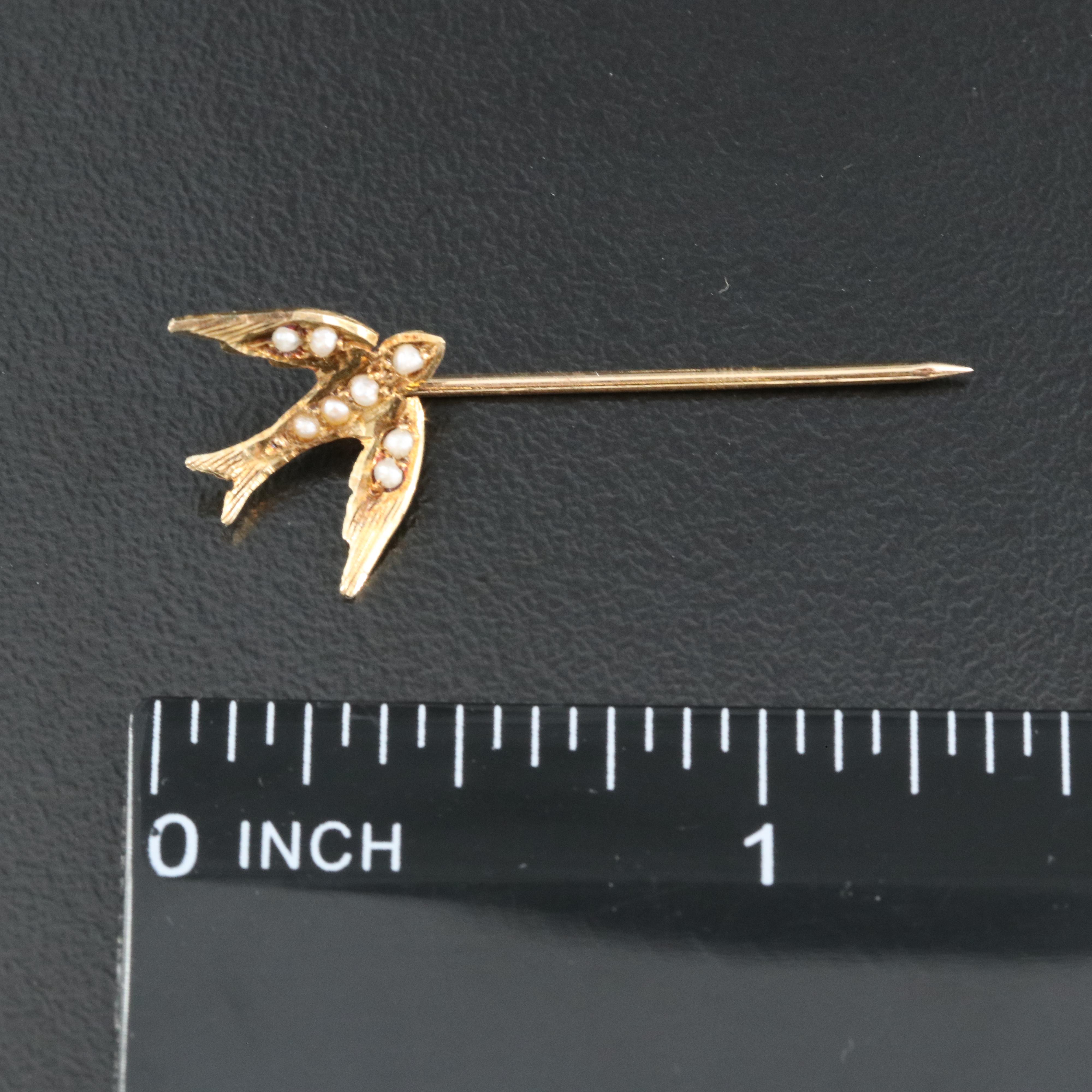 Antique 14K Seed Pearl Swallow Stick Pin