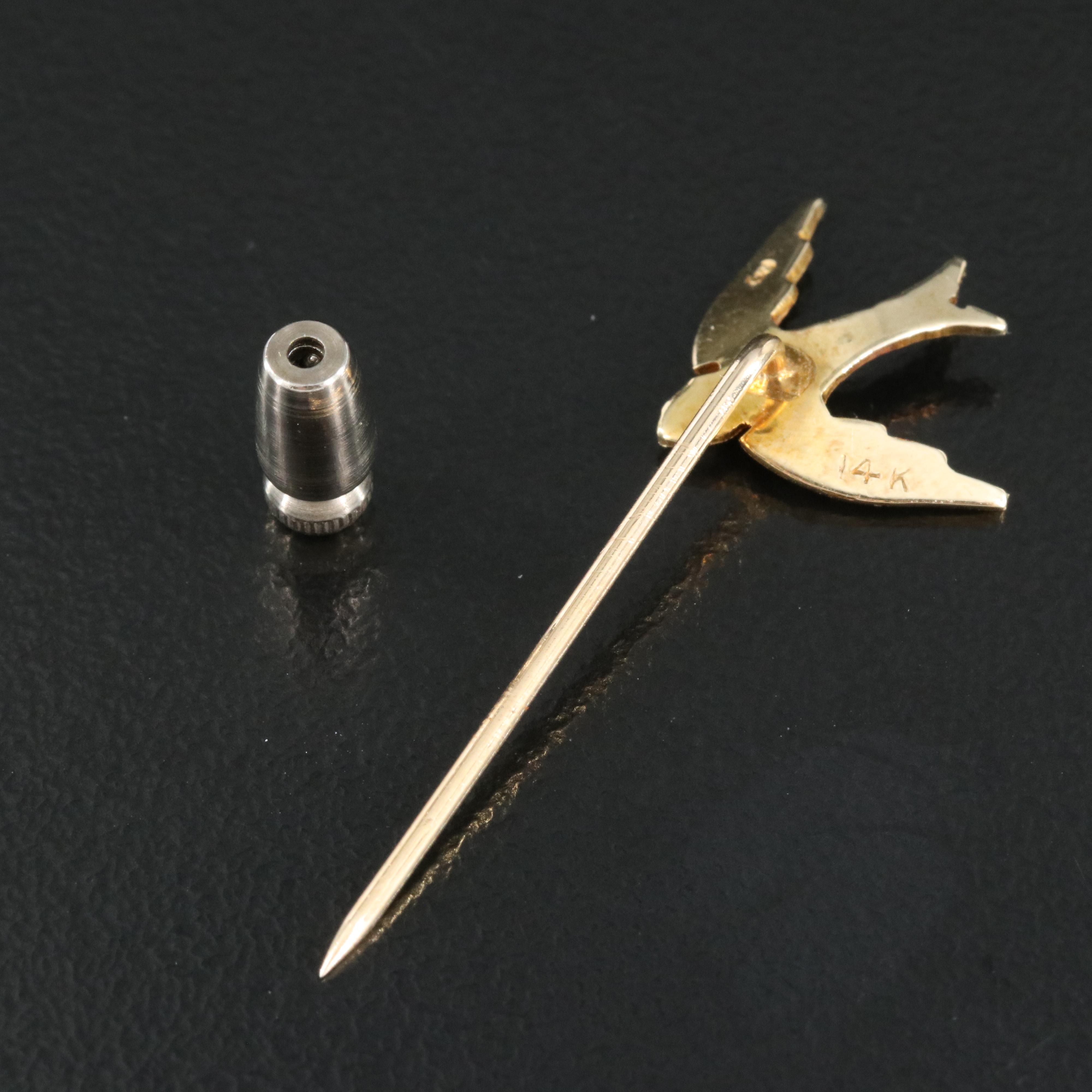 Antique 14K Seed Pearl Swallow Stick Pin