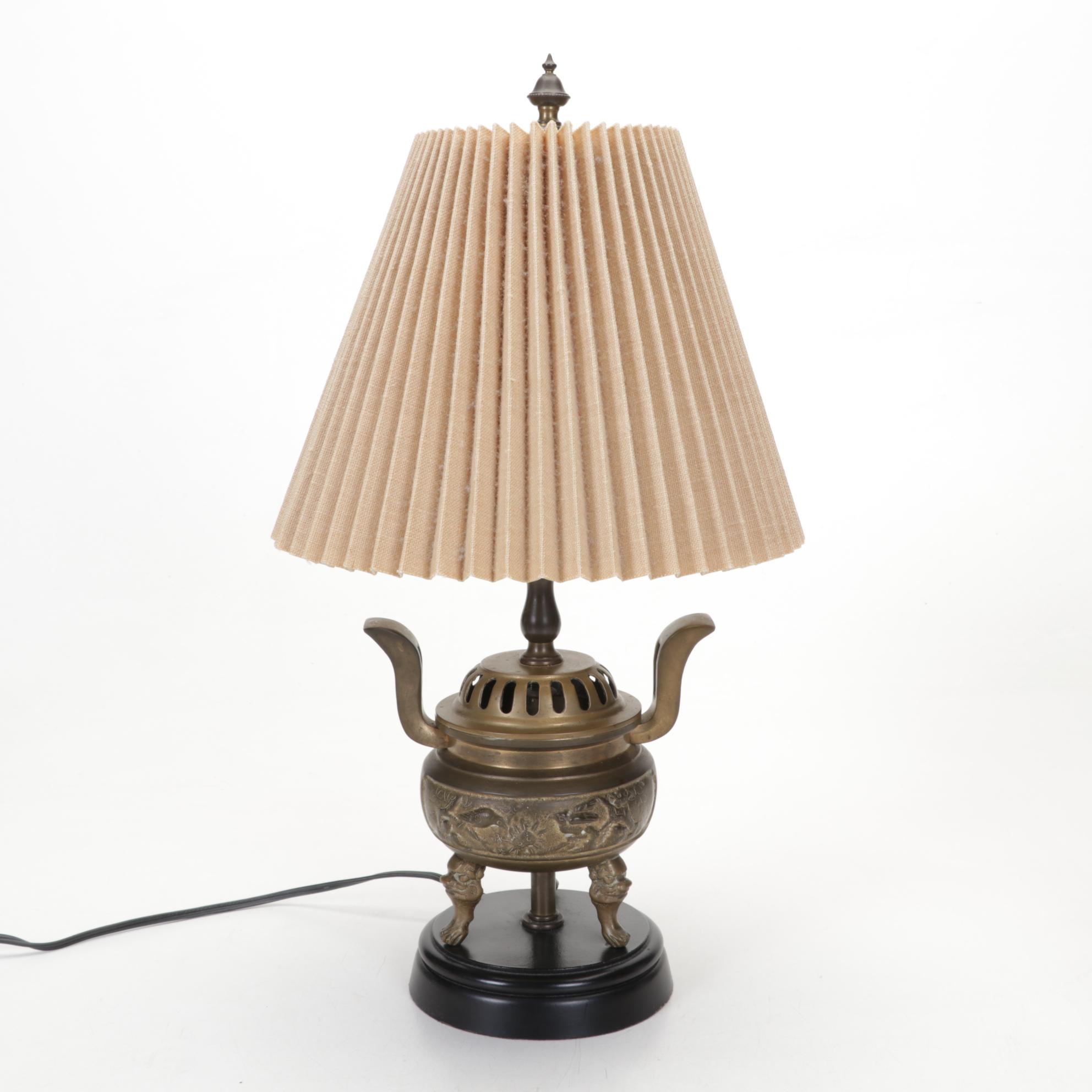 Chinese Brass Censer Lamp, Bagua Feng Shui Mirror, Fukagawa Style Plate, More