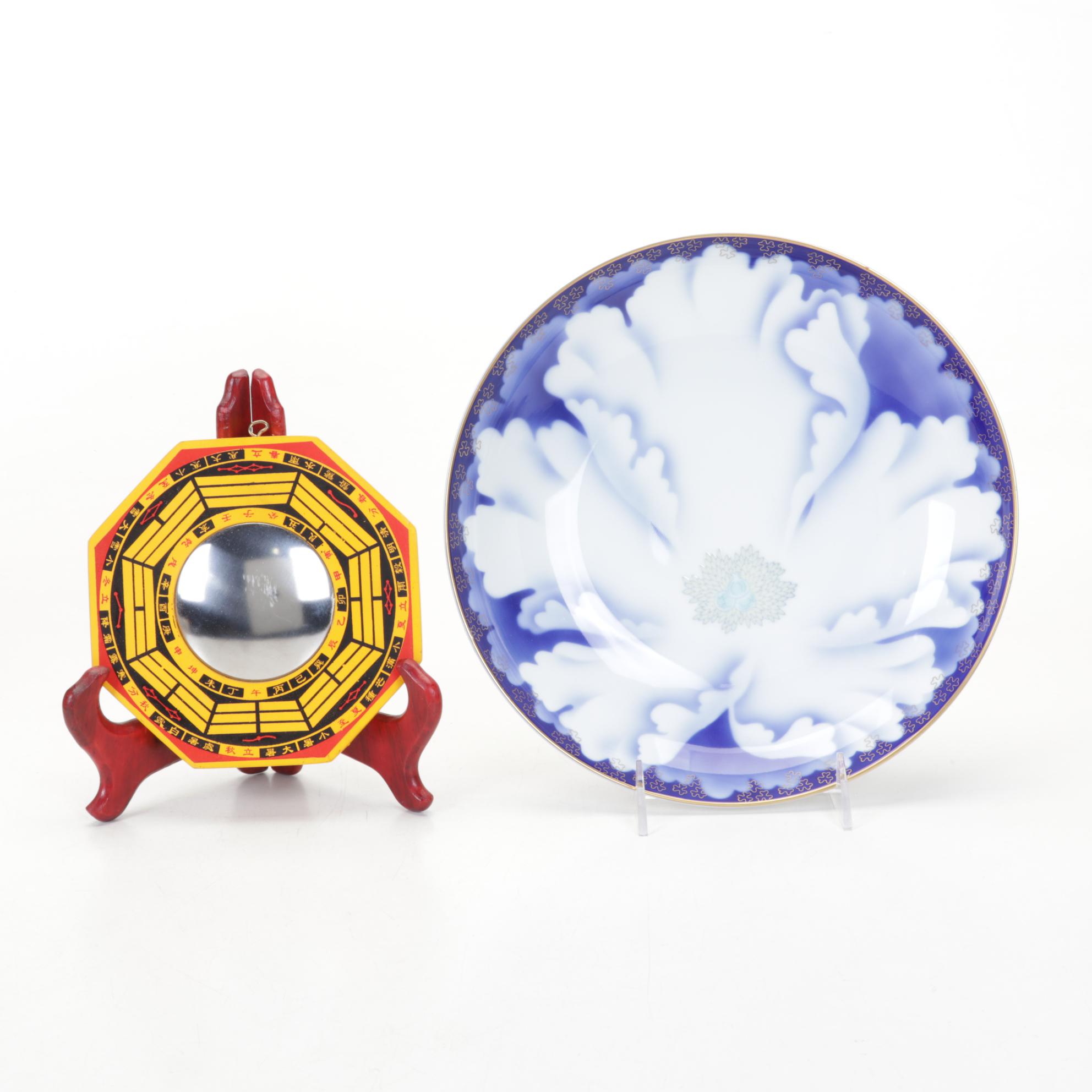 Chinese Brass Censer Lamp, Bagua Feng Shui Mirror, Fukagawa Style Plate, More