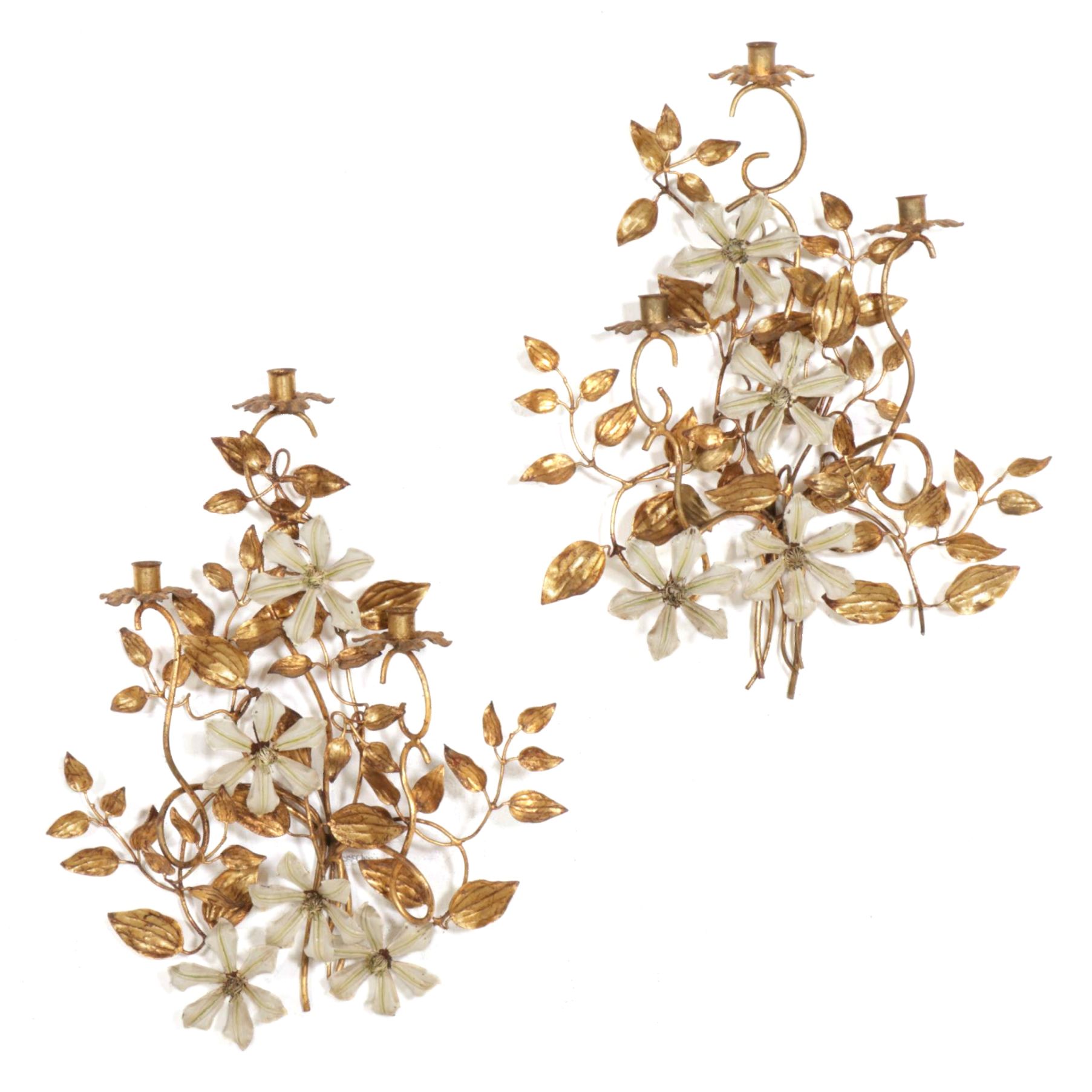 Italianate Style Gilt Metal Three-Light Wall Sconces, Mid to Late 20th Century