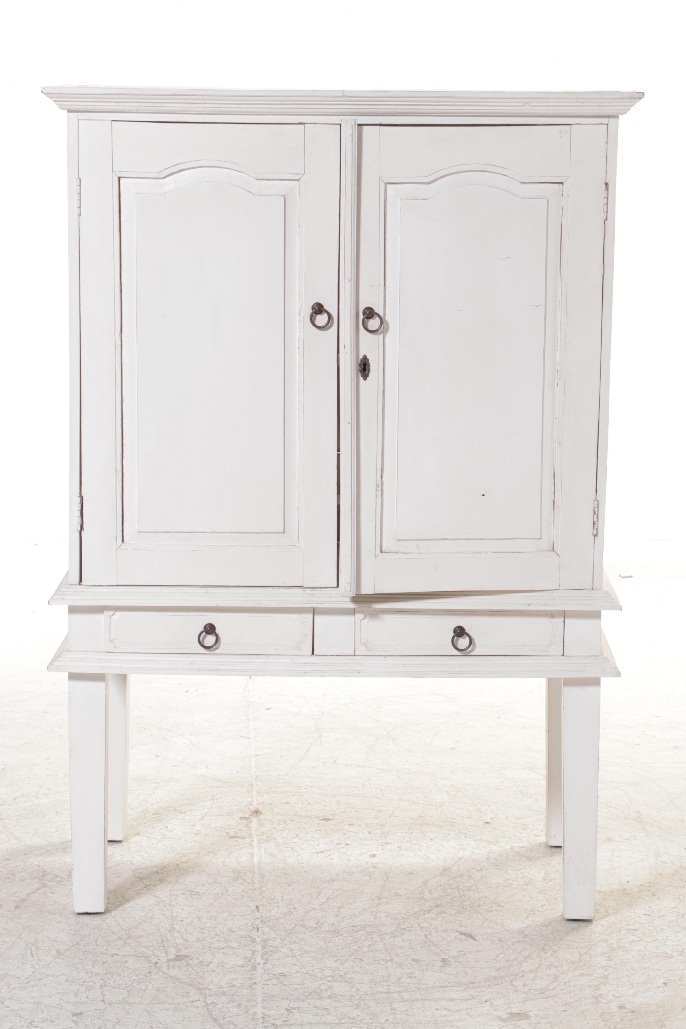 White-Painted Wooden Television Cabinet