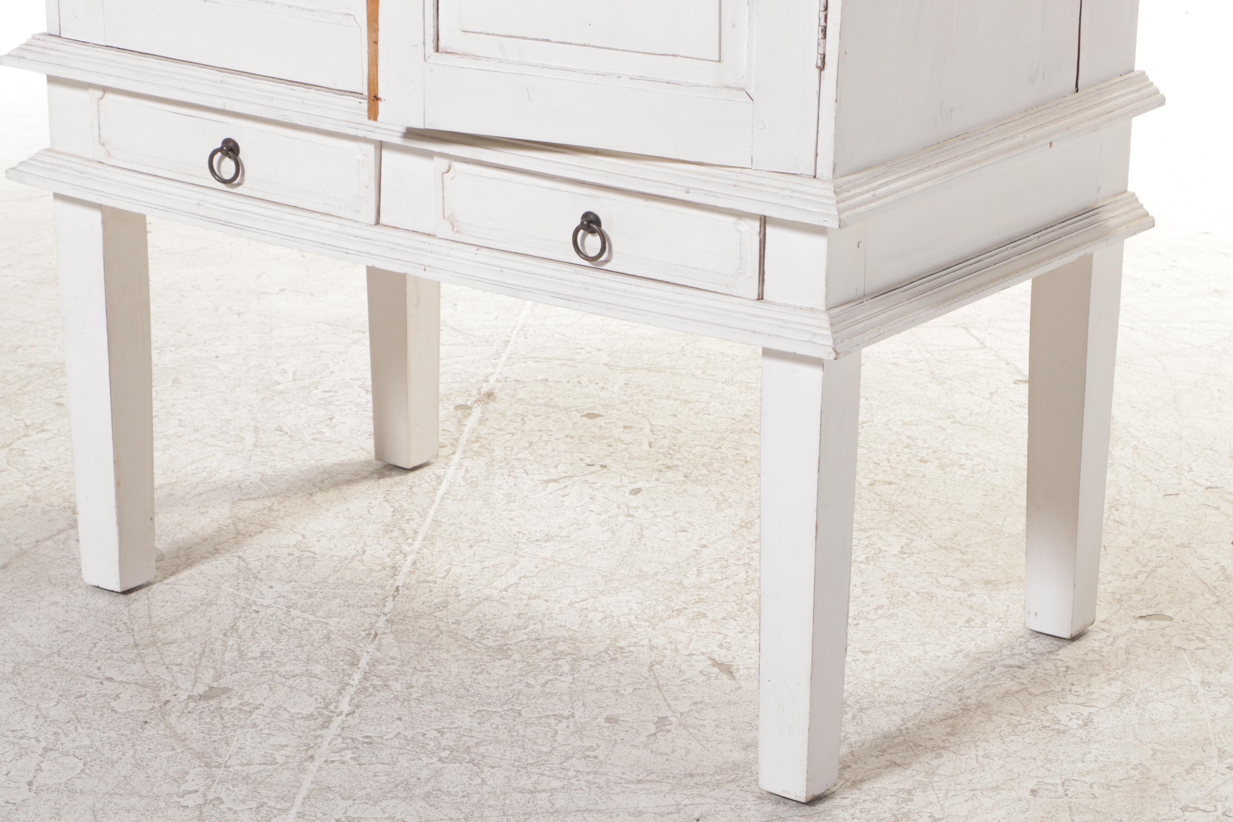 White-Painted Wooden Television Cabinet