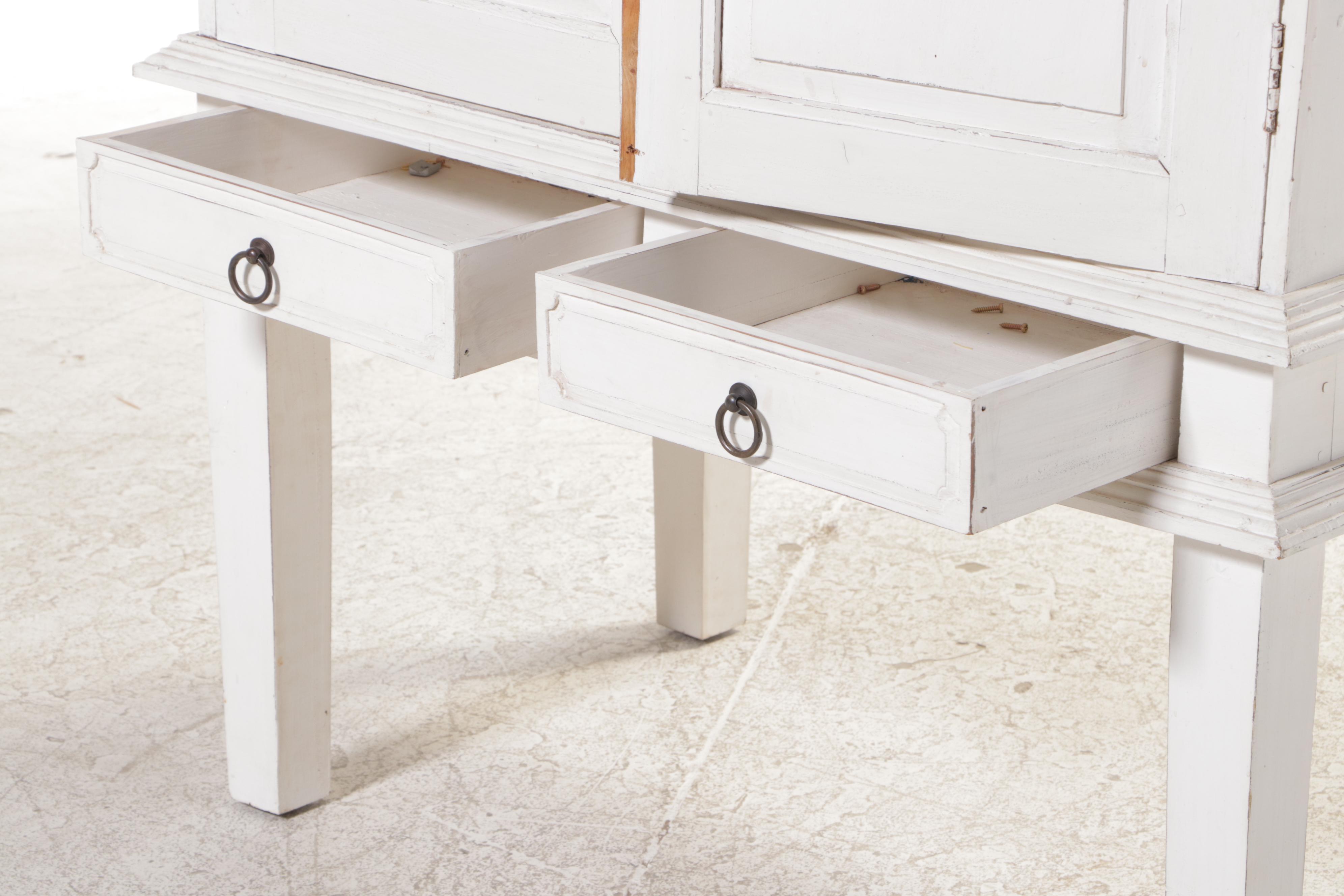 White-Painted Wooden Television Cabinet