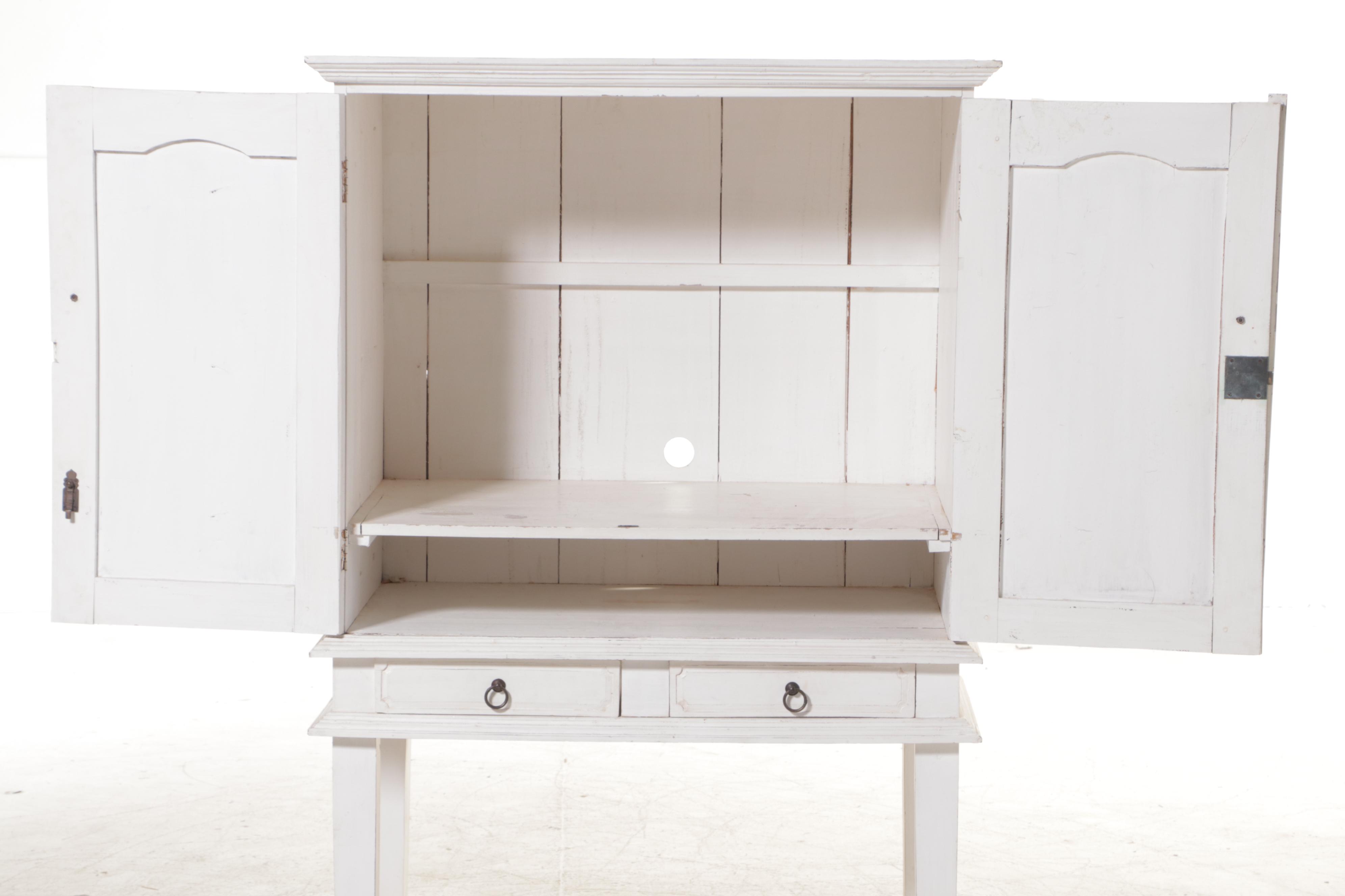 White-Painted Wooden Television Cabinet