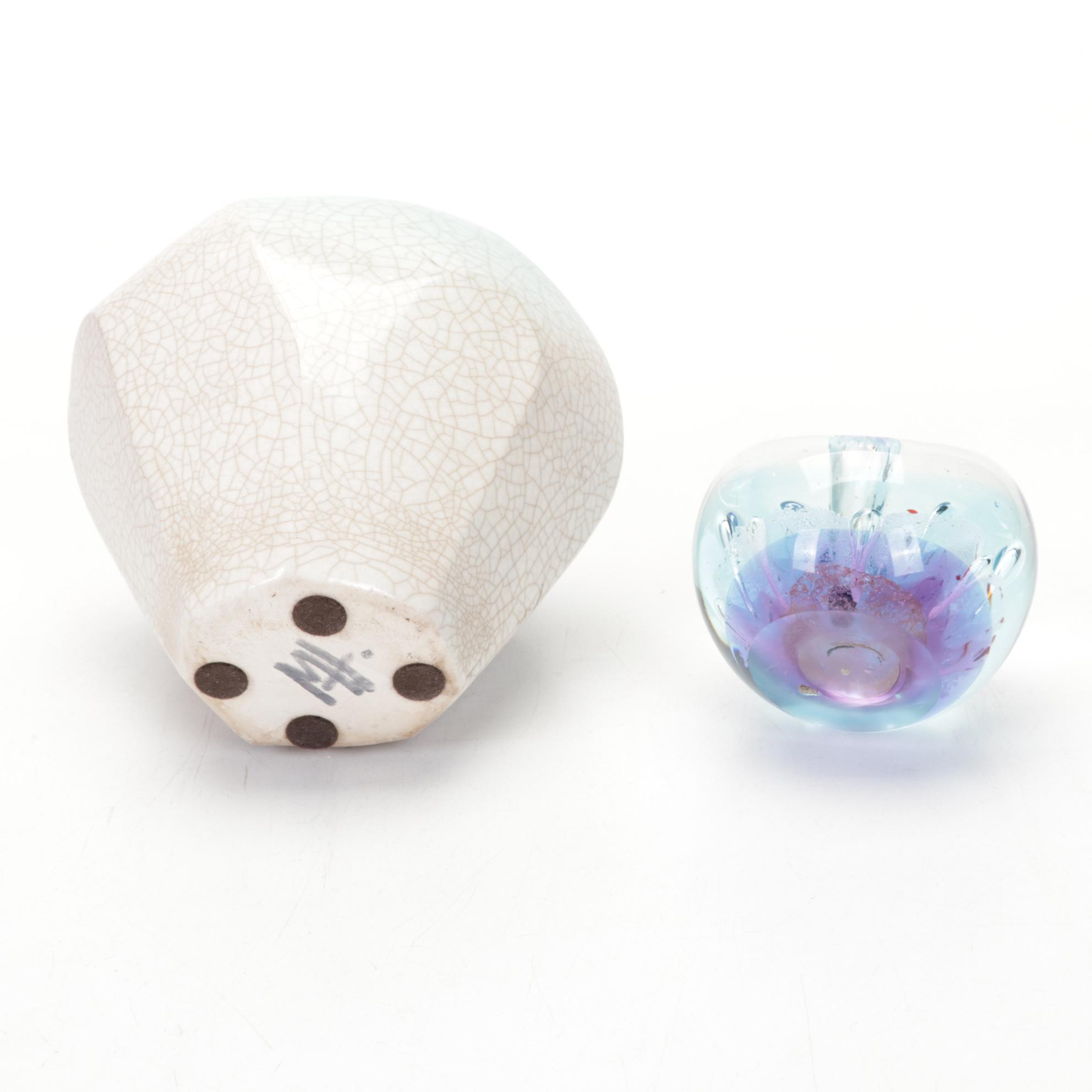 Carved Amethyst Crystal With Banded Calcite Vase, Ceramic Planter, More