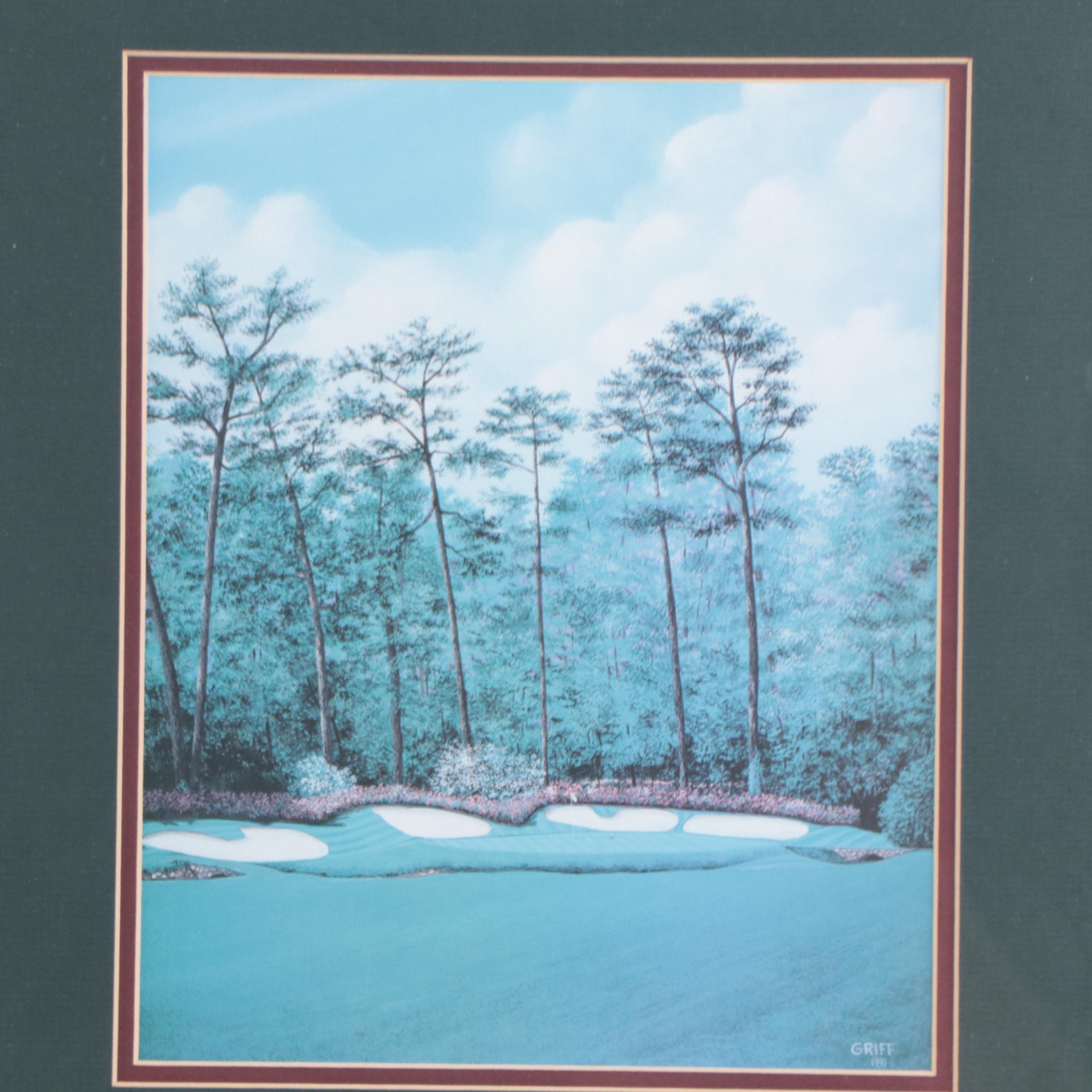 Offset Lithographs of Golf Scenes After George Griff, Late 20th Century