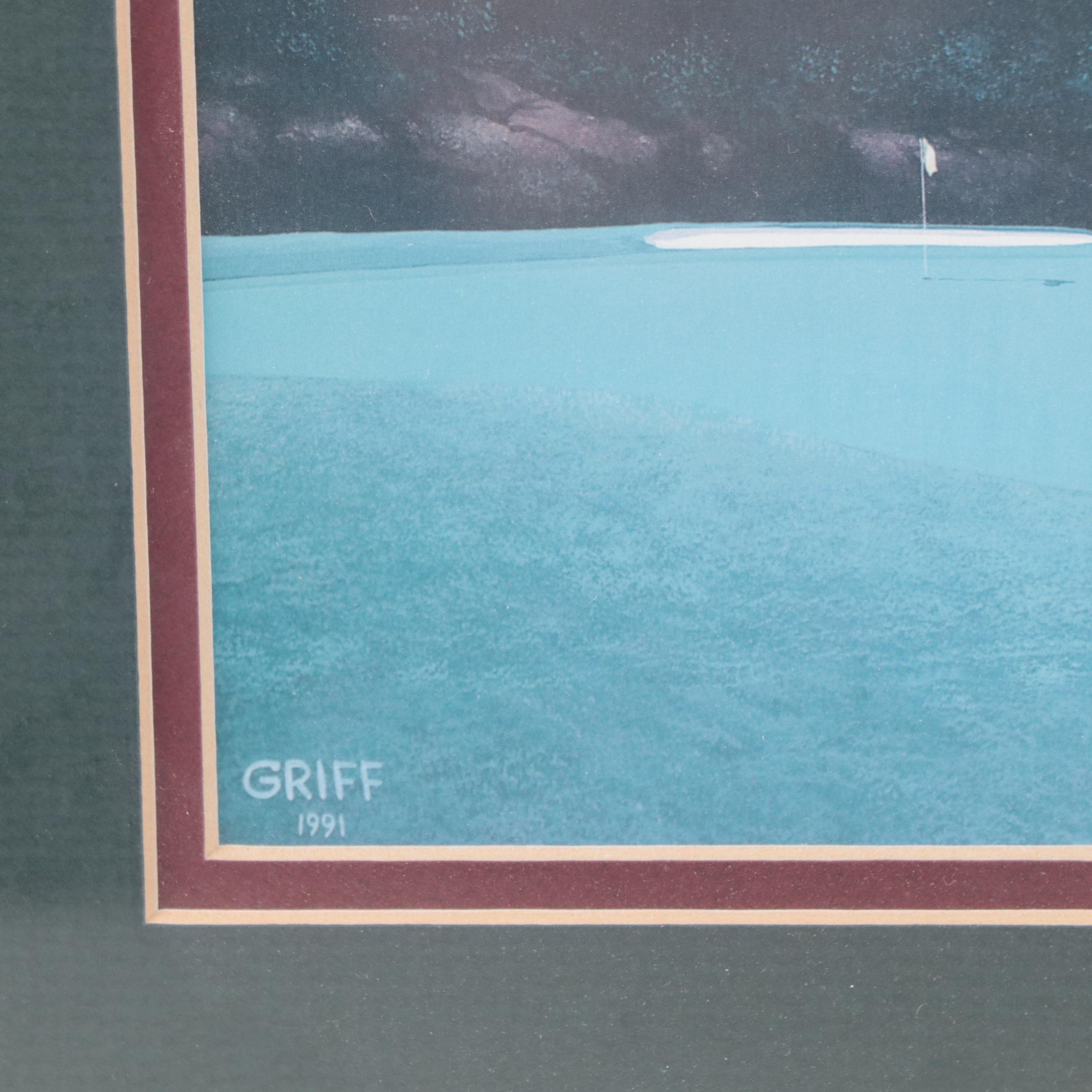 Offset Lithographs of Golf Scenes After George Griff, Late 20th Century