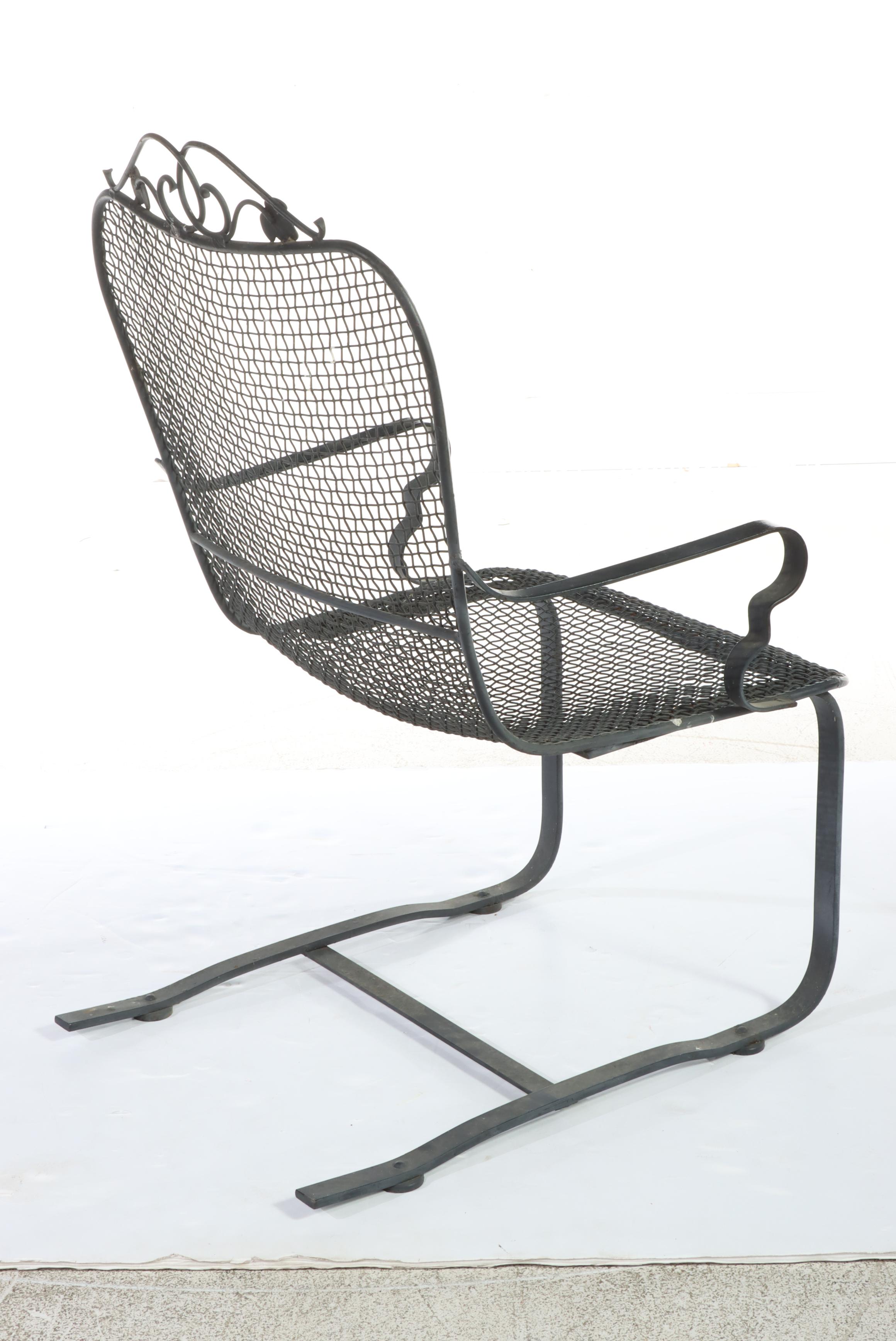 Two Iron and Wire Mesh Patio Armchairs, Incl. Rocker, Mid to Late 20th Century